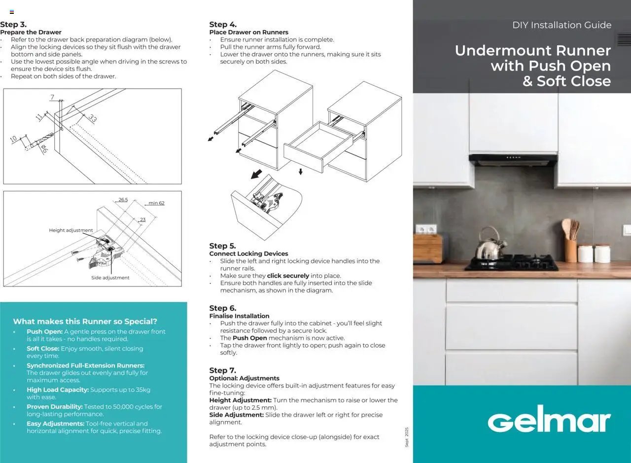 Gelmar - Undermount Runner with Push Open & Soft Close