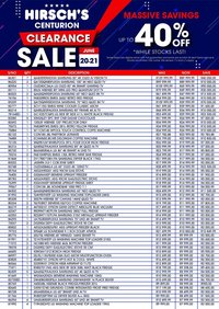 Hirsch's Centurion Clearance Sale