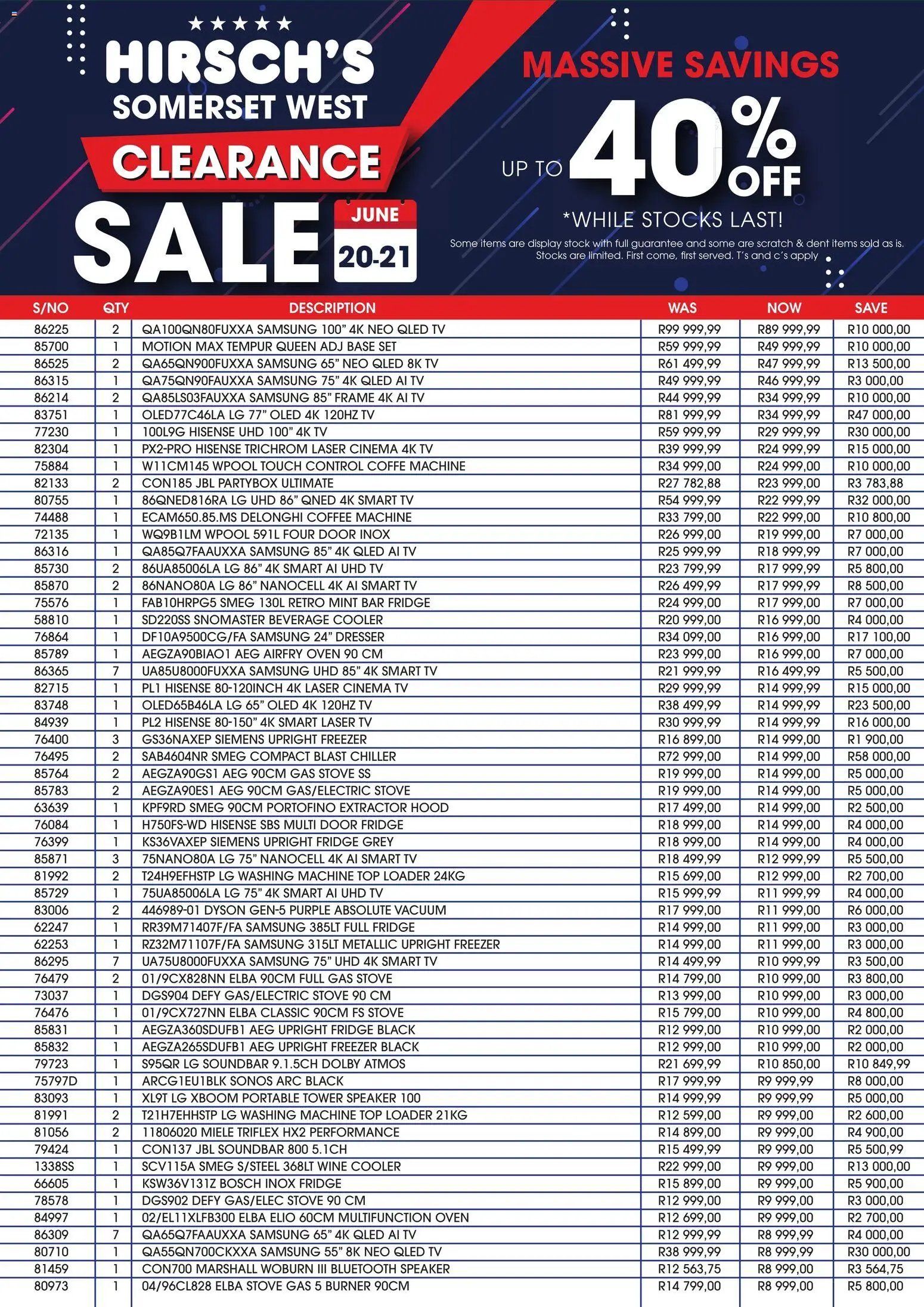Hirsch's Somerset West Clearance Sale