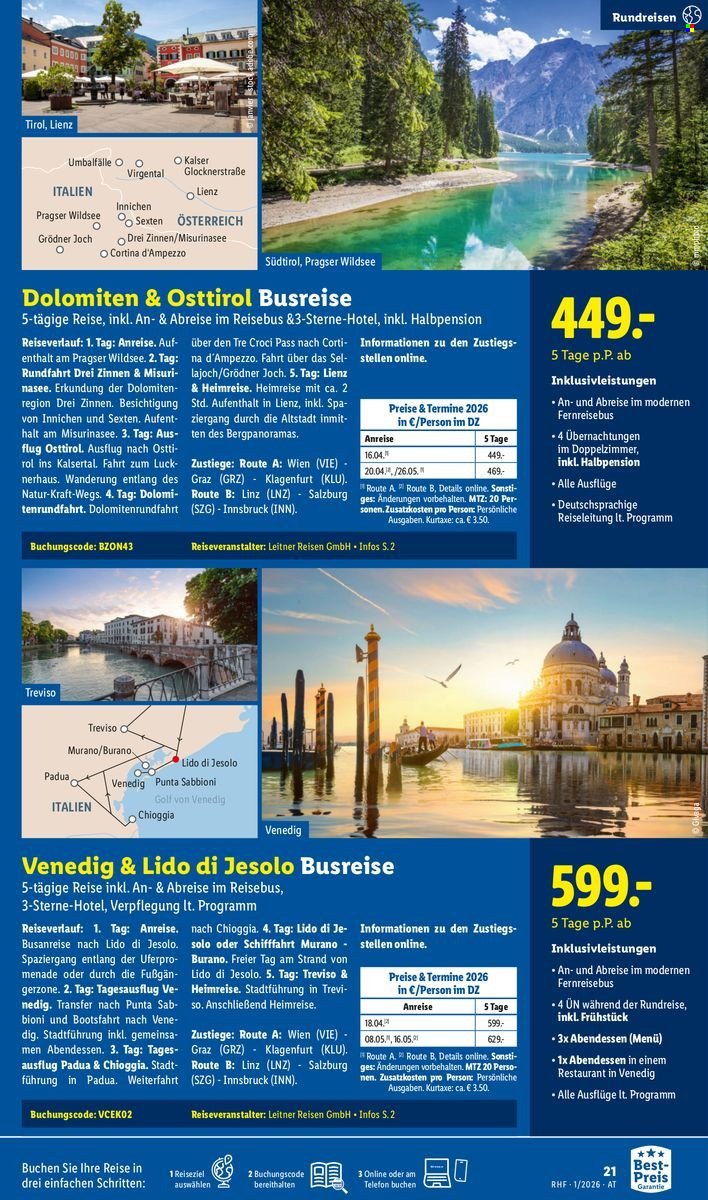 LIDL Flugblatt - Jänner Reise-Highlights