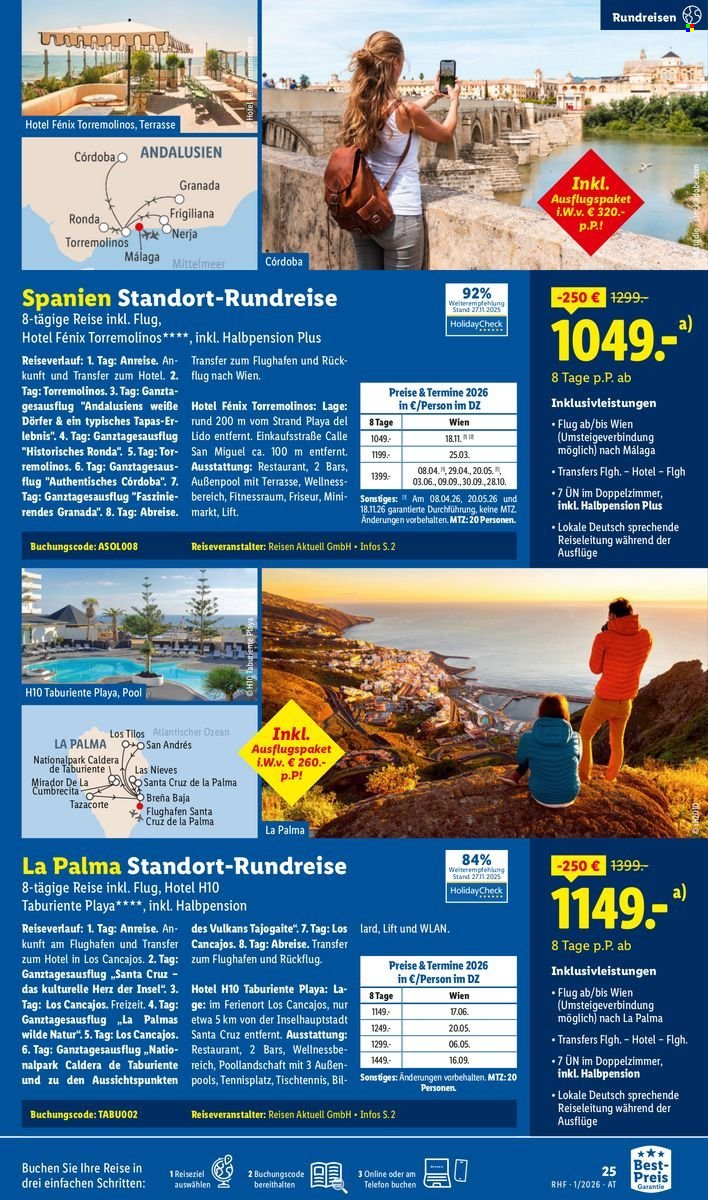 LIDL Flugblatt - Jänner Reise-Highlights