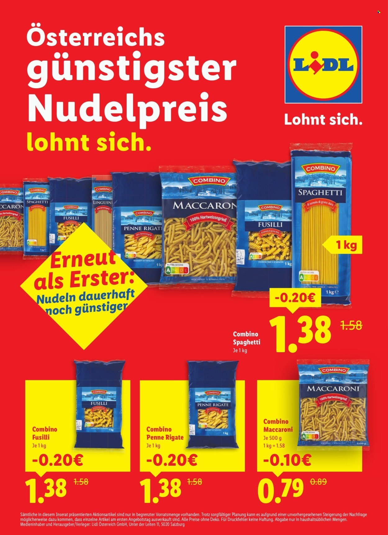 LIDL Flugblatt - Österreichs günstigster Nudelpreis (2025-10-03) | 1