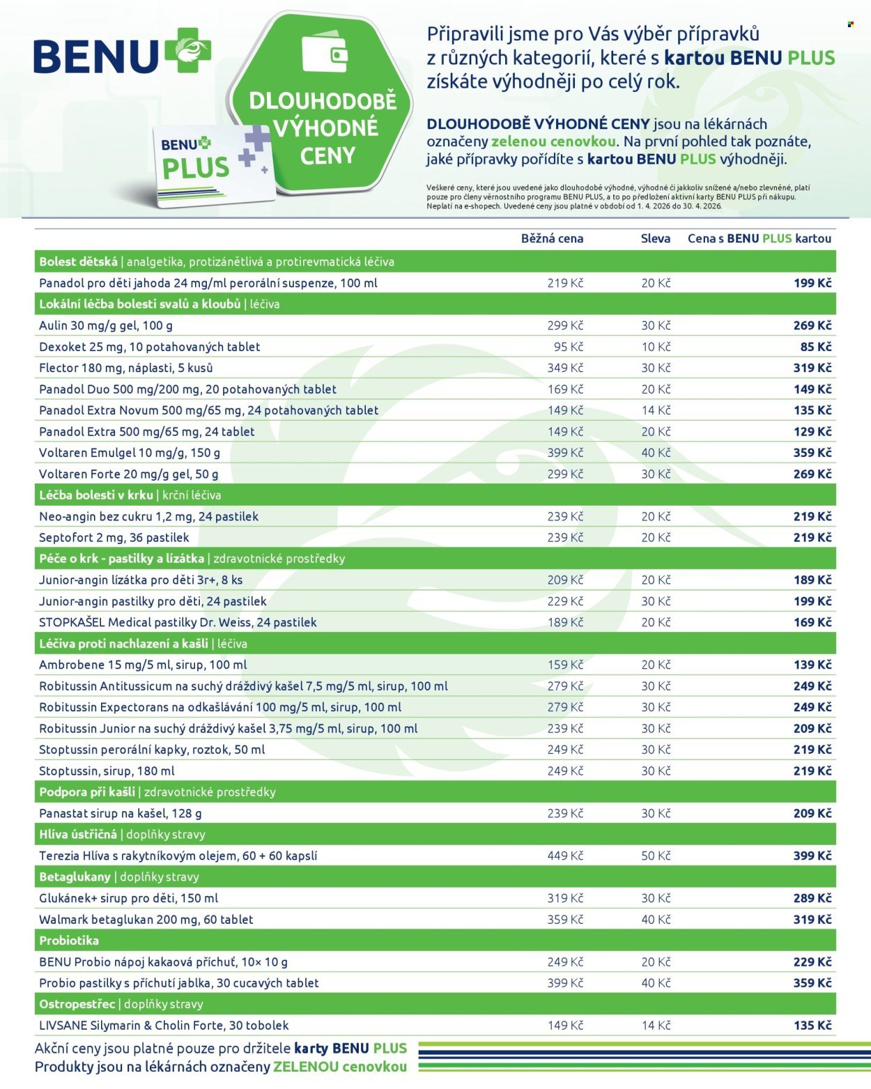BENU LÉKÁRNA leták - Dlouhodobě výhodné ceny (2026-04-01 - 2026-04-30)