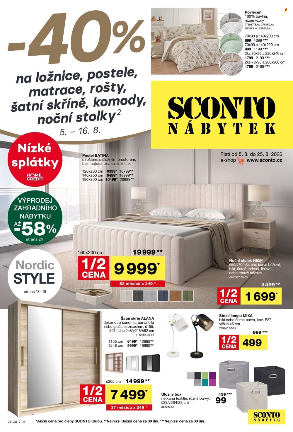SCONTO NÁBYTEK leták - -40% na ložnice, postele, matrace, rošty, šatní skříně, komody, noční stolky