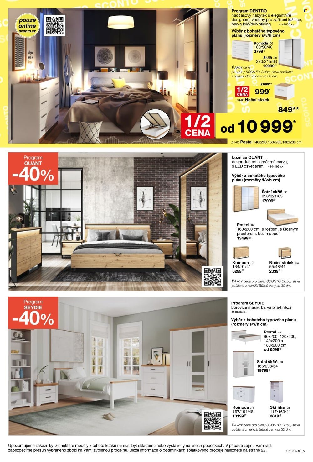 SCONTO NÁBYTEK leták - -40% na ložnice, postele, matrace, rošty, šatní skříně, komody, noční stolky