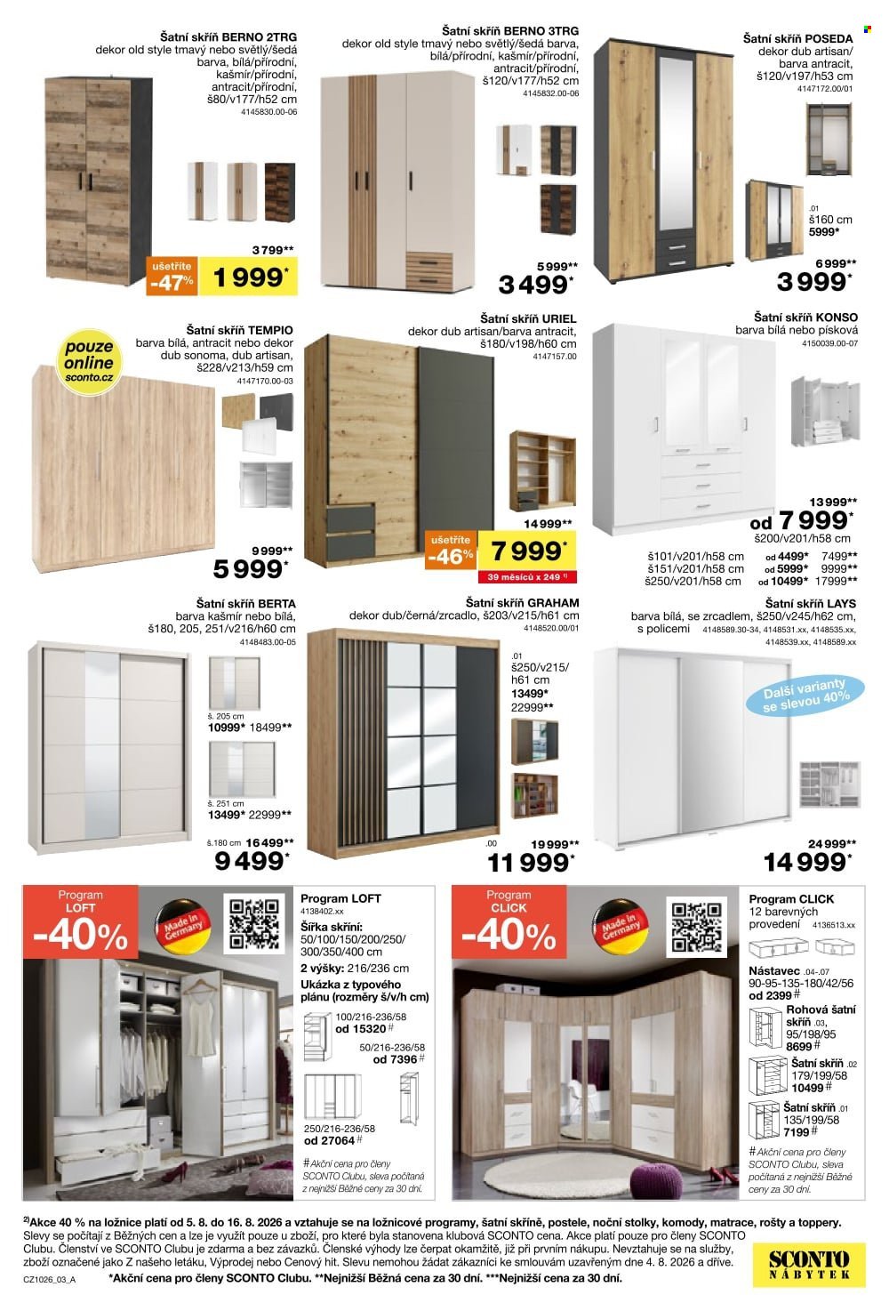 SCONTO NÁBYTEK leták - -40% na ložnice, postele, matrace, rošty, šatní skříně, komody, noční stolky