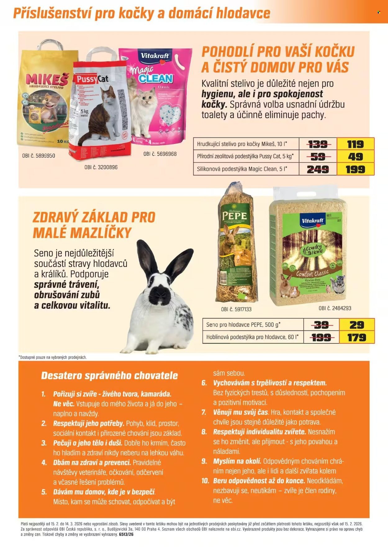 OBI leták - Kvalitní sortiment chovatelských potřeb nyní ve všech prodejnách OBI (2026-02-15 - 2026-03-14)