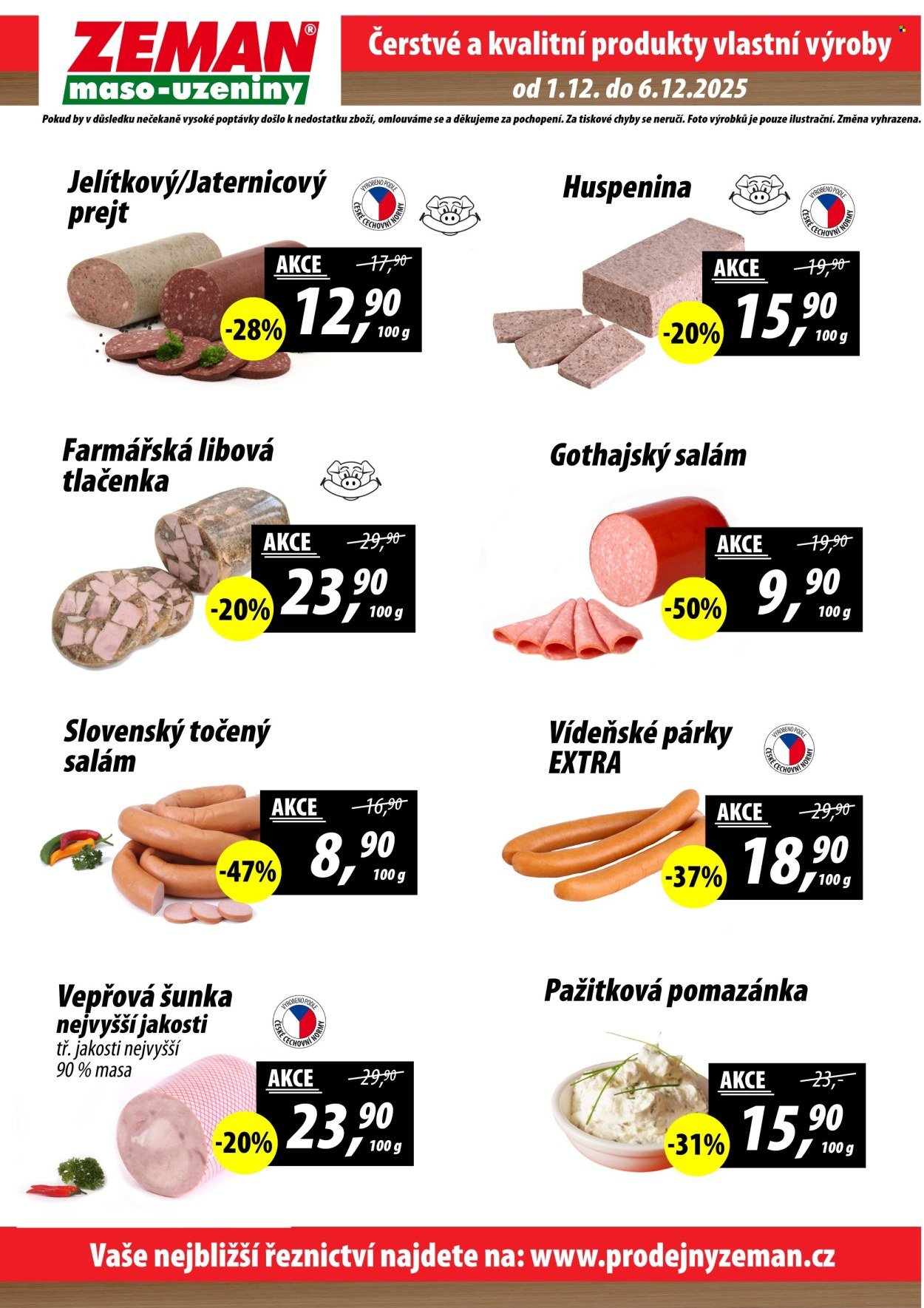 ZEMAN MASO-UZENINY leták - Od pondělí 1.12.2025 (2025-12-01 - 2025-12-06)