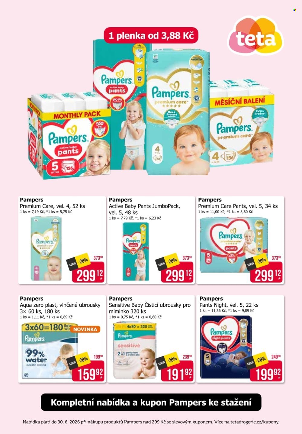 TETA DROGERIE leták - Plenky, kalhotky Pampers od 3,88 Kč za plenku pouze v červnu