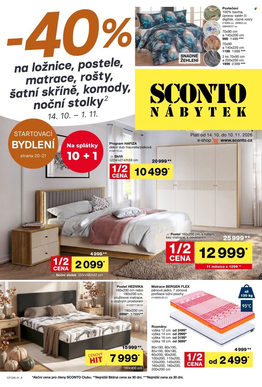 SCONTO NÁBYTEK leták - -40% na ložnice, postele, matrace, rošty, šatní skříně, komody, noční stolky
