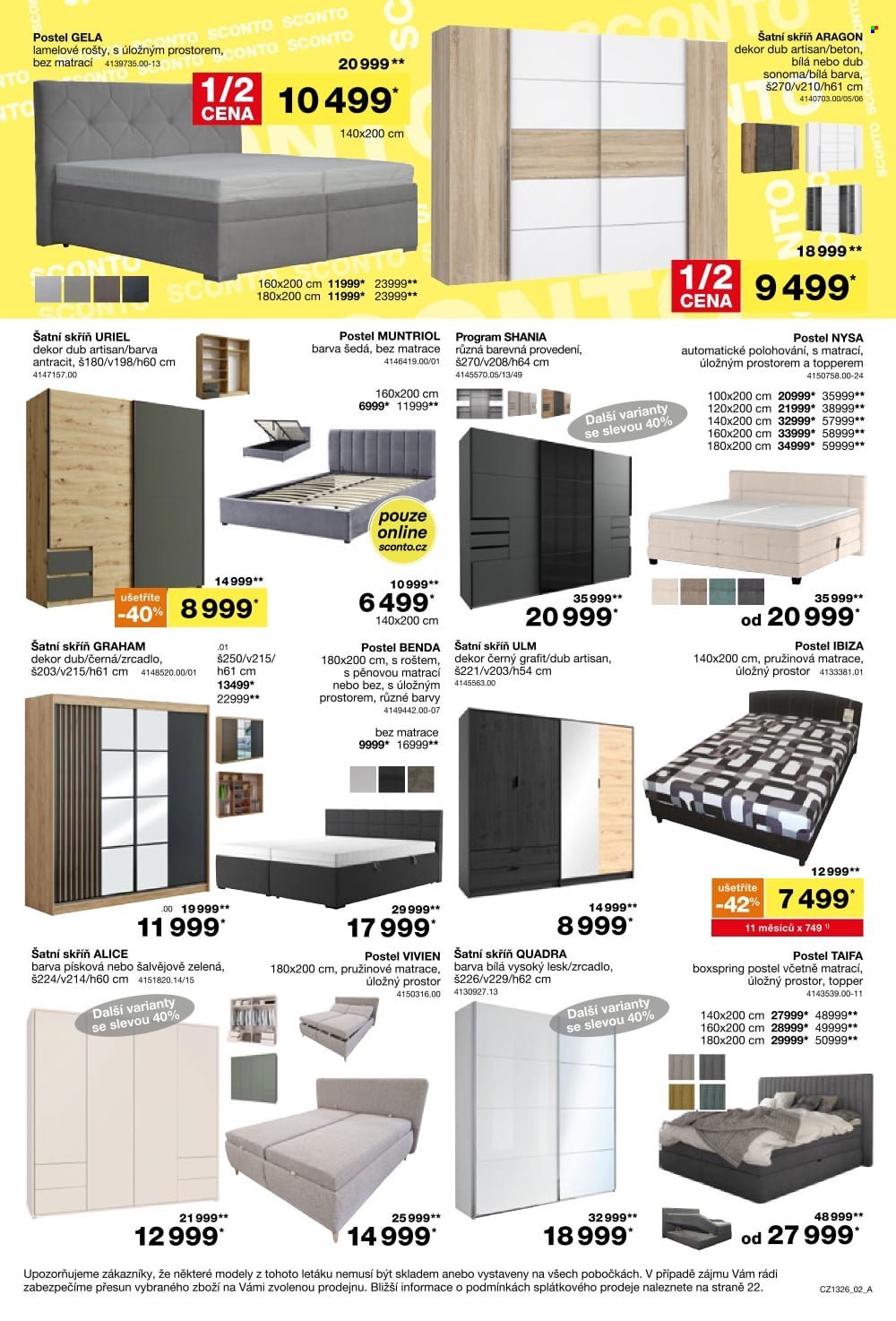SCONTO NÁBYTEK leták - -40% na ložnice, postele, matrace, rošty, šatní skříně, komody, noční stolky