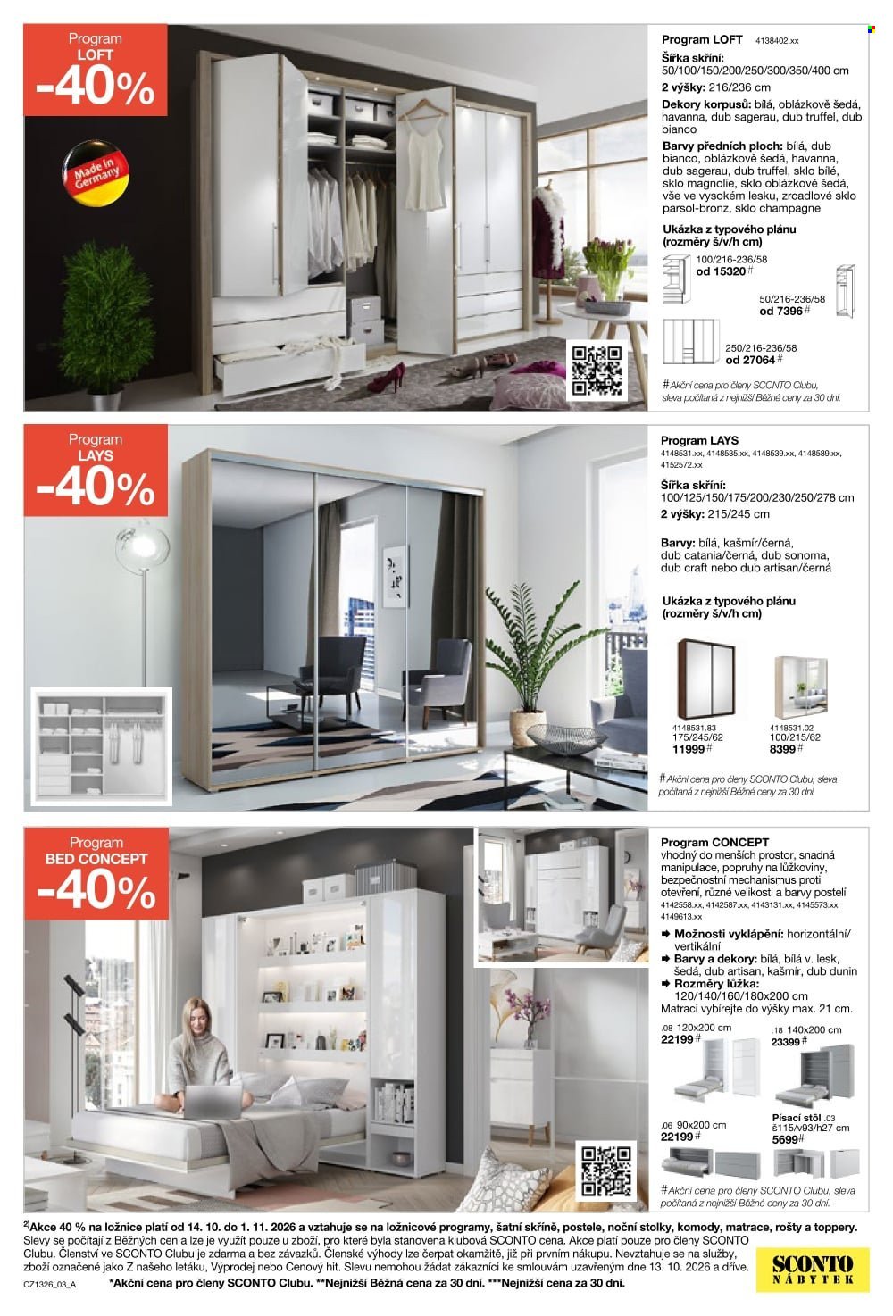 SCONTO NÁBYTEK leták - -40% na ložnice, postele, matrace, rošty, šatní skříně, komody, noční stolky