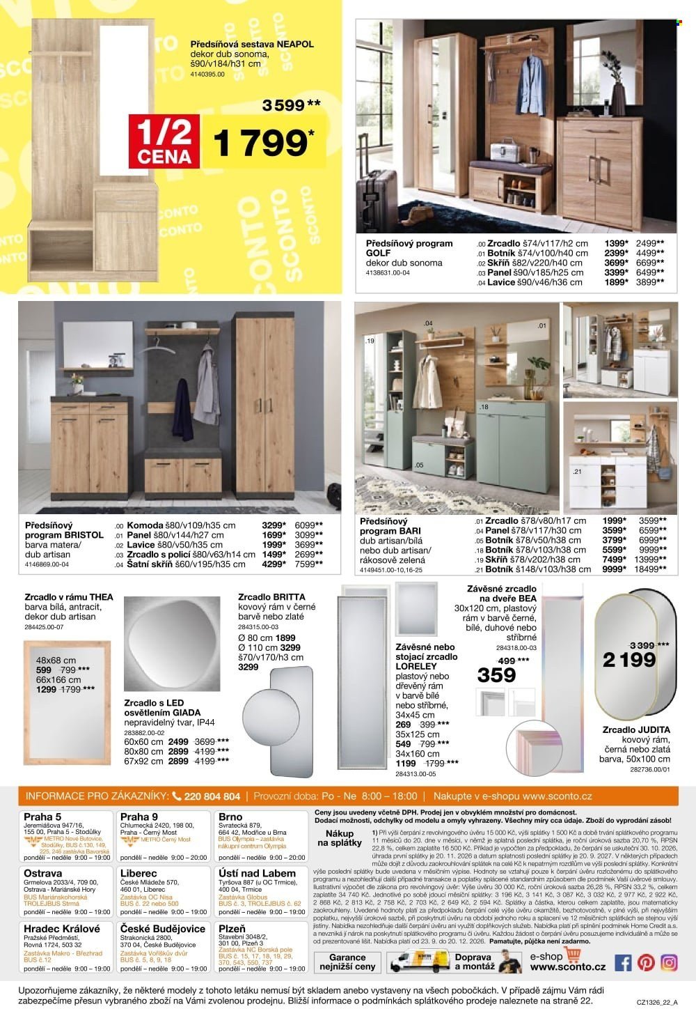 SCONTO NÁBYTEK leták - -40% na ložnice, postele, matrace, rošty, šatní skříně, komody, noční stolky