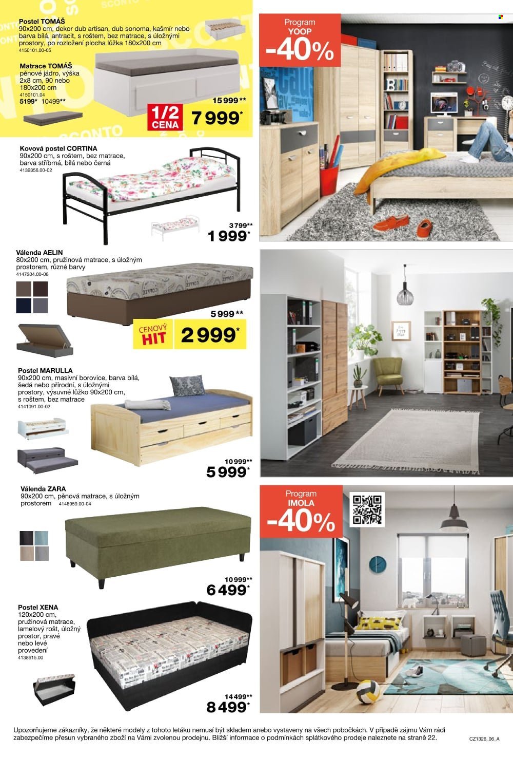 SCONTO NÁBYTEK leták - -40% na ložnice, postele, matrace, rošty, šatní skříně, komody, noční stolky