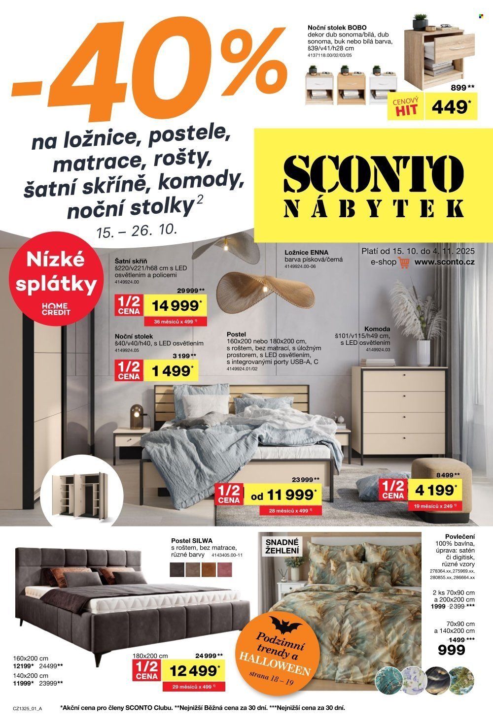 SCONTO NÁBYTEK leták - -40% na ložnice, postele, matrace, rošty, šatní skříně, komody, noční stolky (2025-10-15 - 2025-11-04)