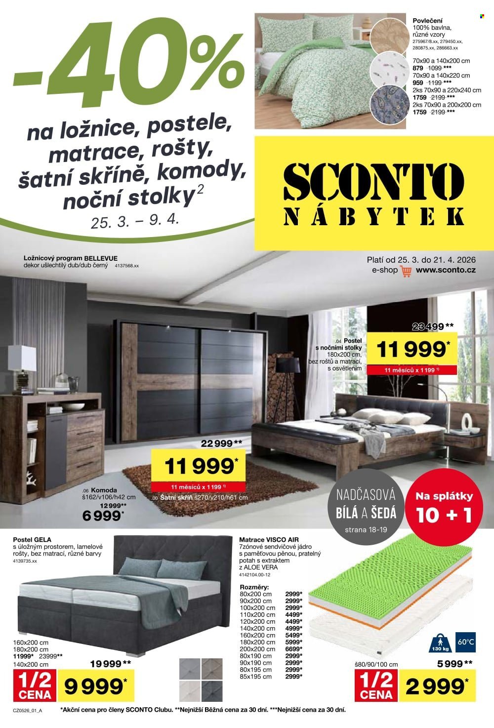 SCONTO NÁBYTEK leták - -40% na ložnice, postele, matrace, rošty, šatní skříně, komody, noční stolky (2026-03-25 - 2026-04-21)