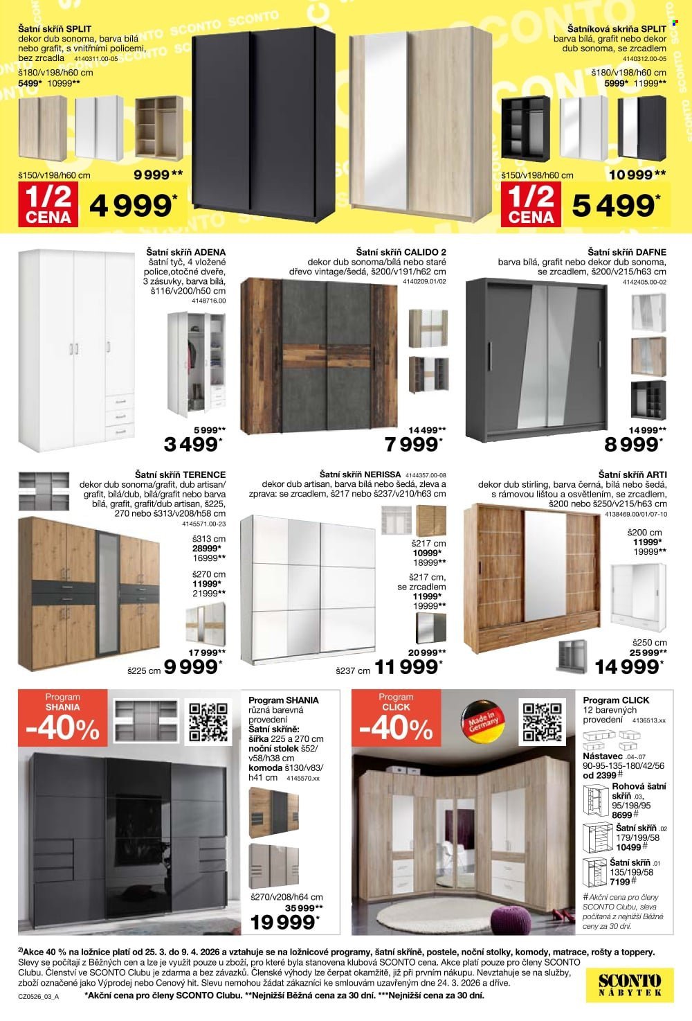 SCONTO NÁBYTEK leták - -40% na ložnice, postele, matrace, rošty, šatní skříně, komody, noční stolky (2026-03-25 - 2026-04-21)