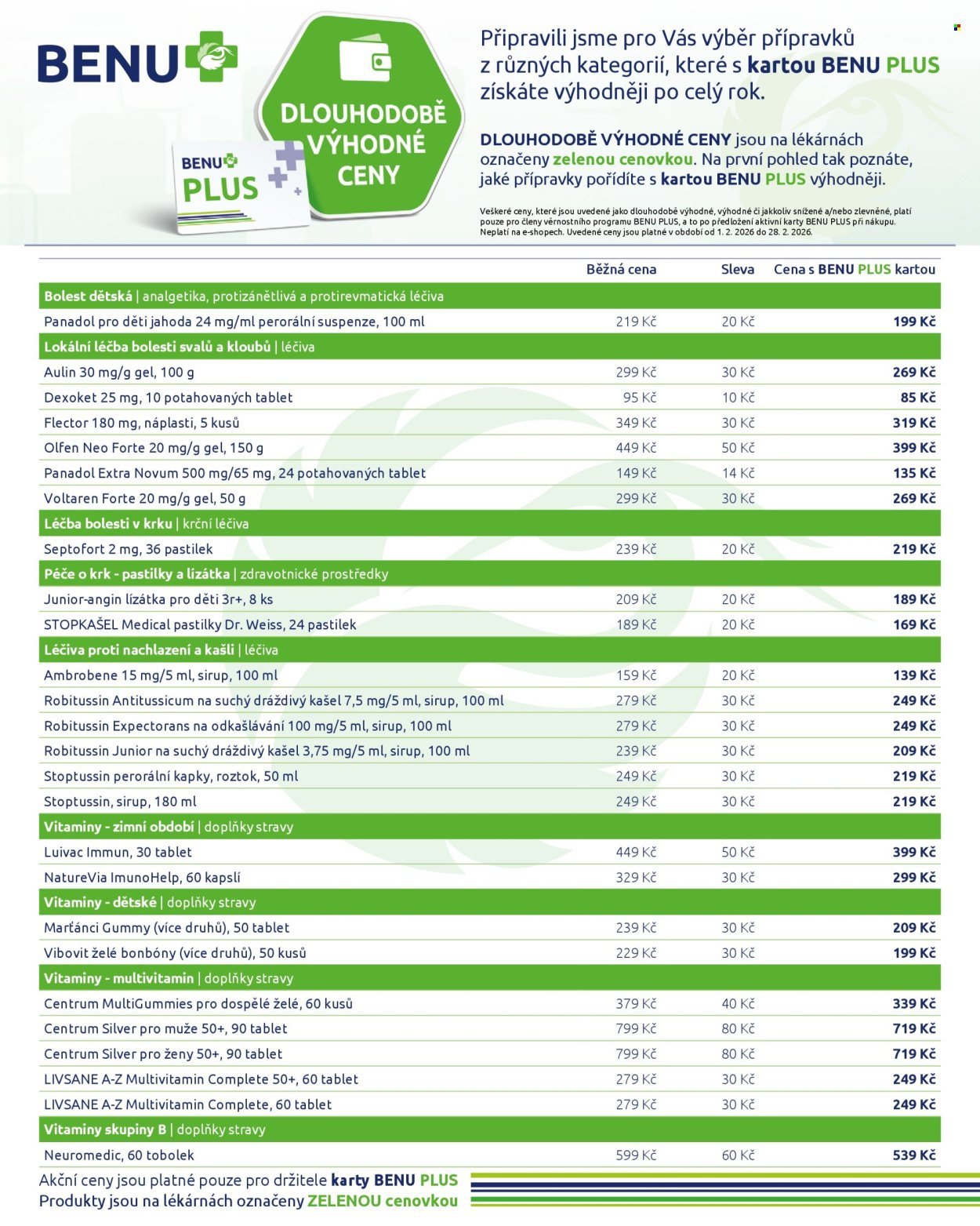 BENU LÉKÁRNA leták - Dlouhodobě výhodné ceny (2026-02-01 - 2026-02-28)