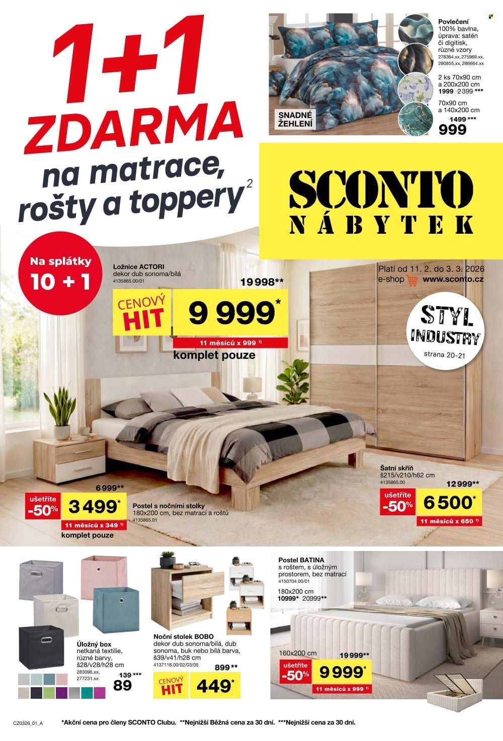 SCONTO NÁBYTEK leták - 1+1 zdarma na matrace, rošty a toppery (2026-02-11 - 2026-03-03)
