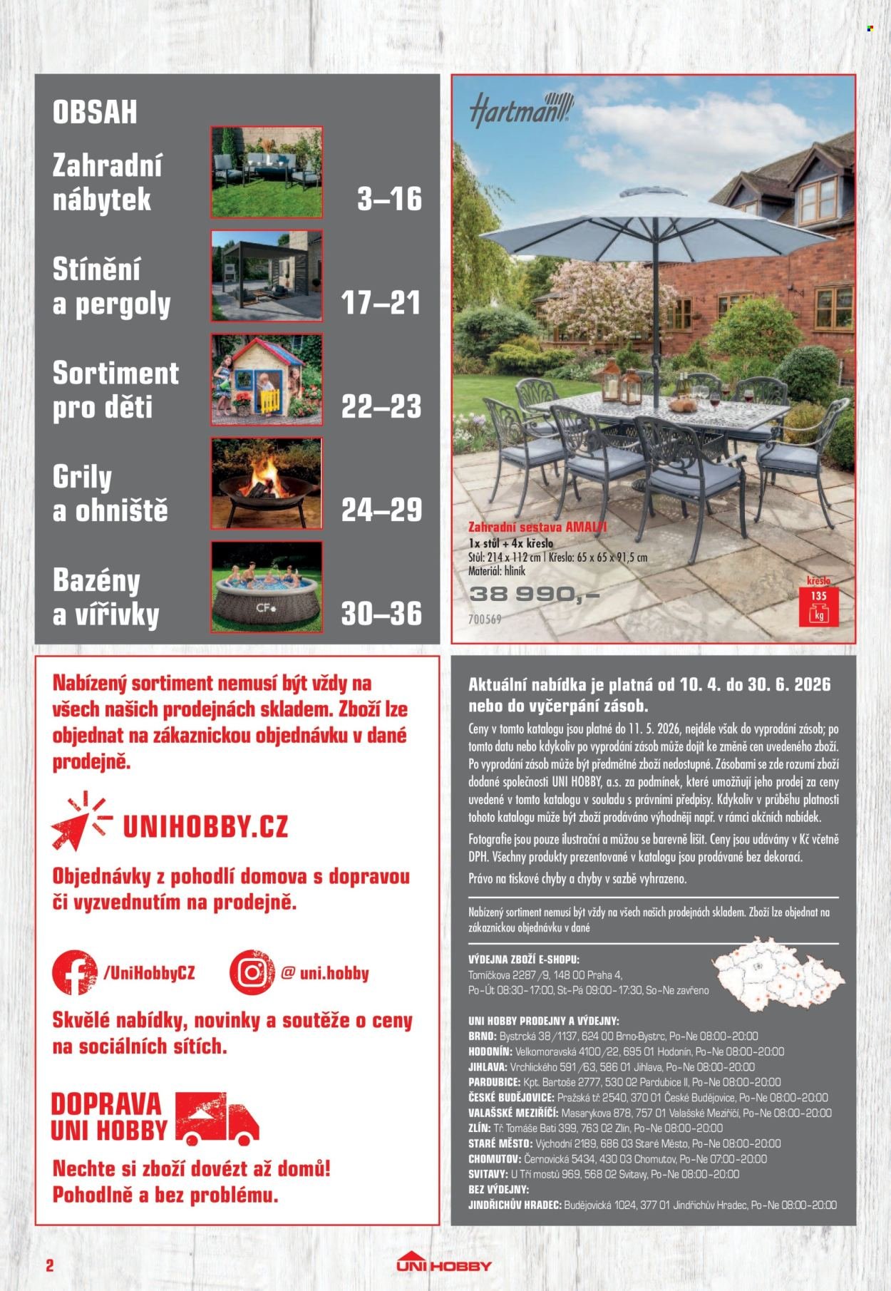 UNI HOBBY leták - Nábytek, grily a bazény 2026 (2026-04-10 - 2026-06-30)