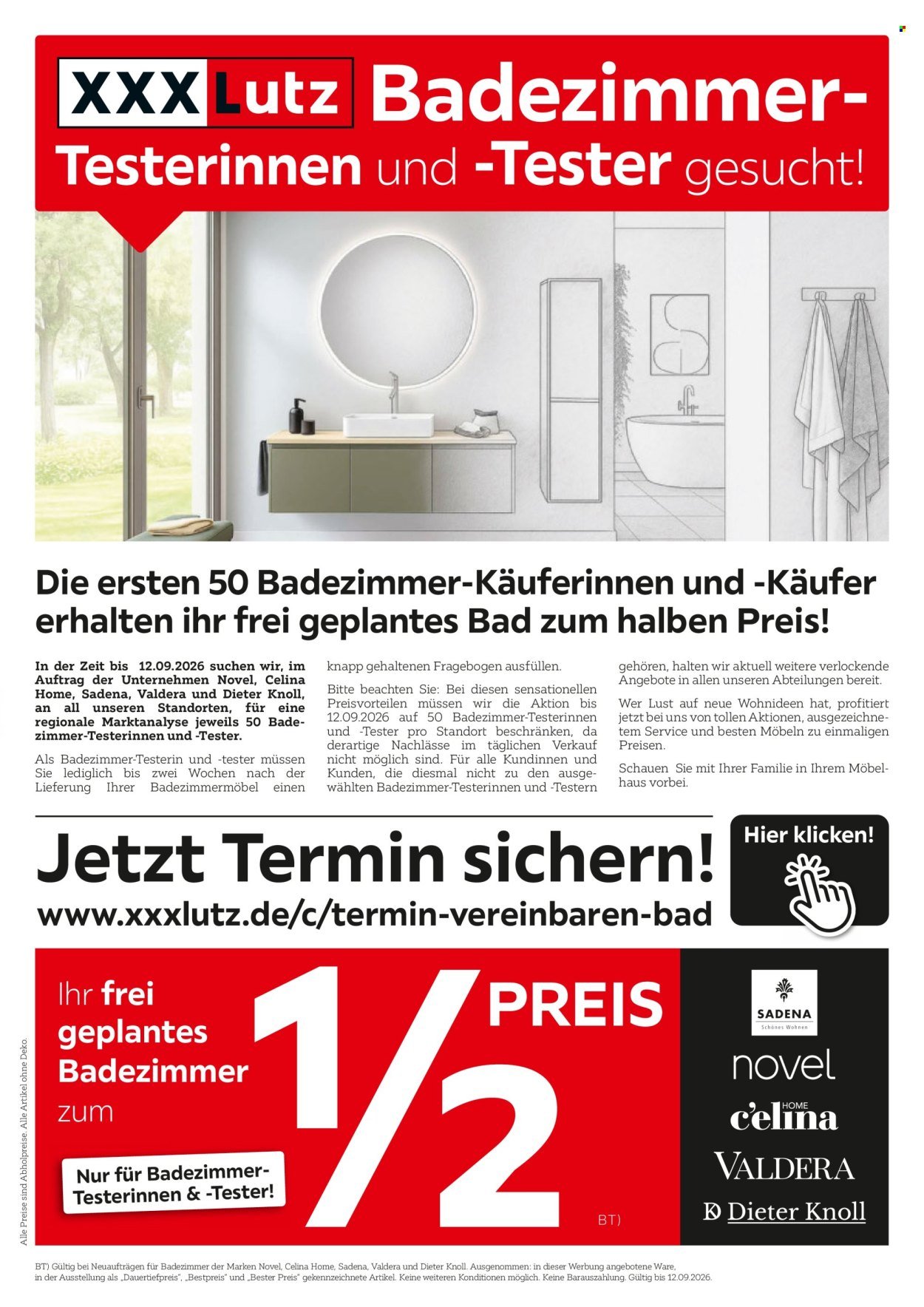 XXXLUTZ Prospekt - Badzimmertesterinnen und -tester gesucht!