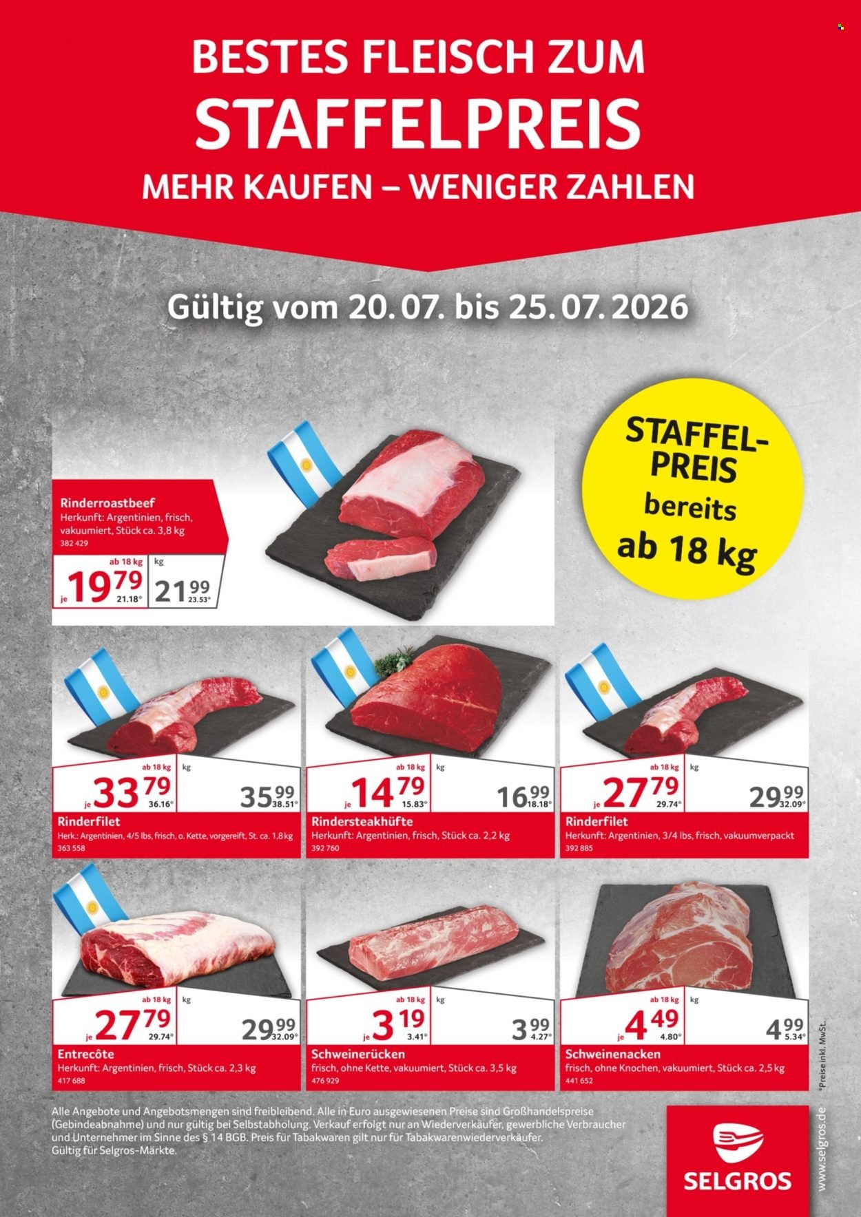 SELGROS Prospekt - Fleisch zum Staffelpreis