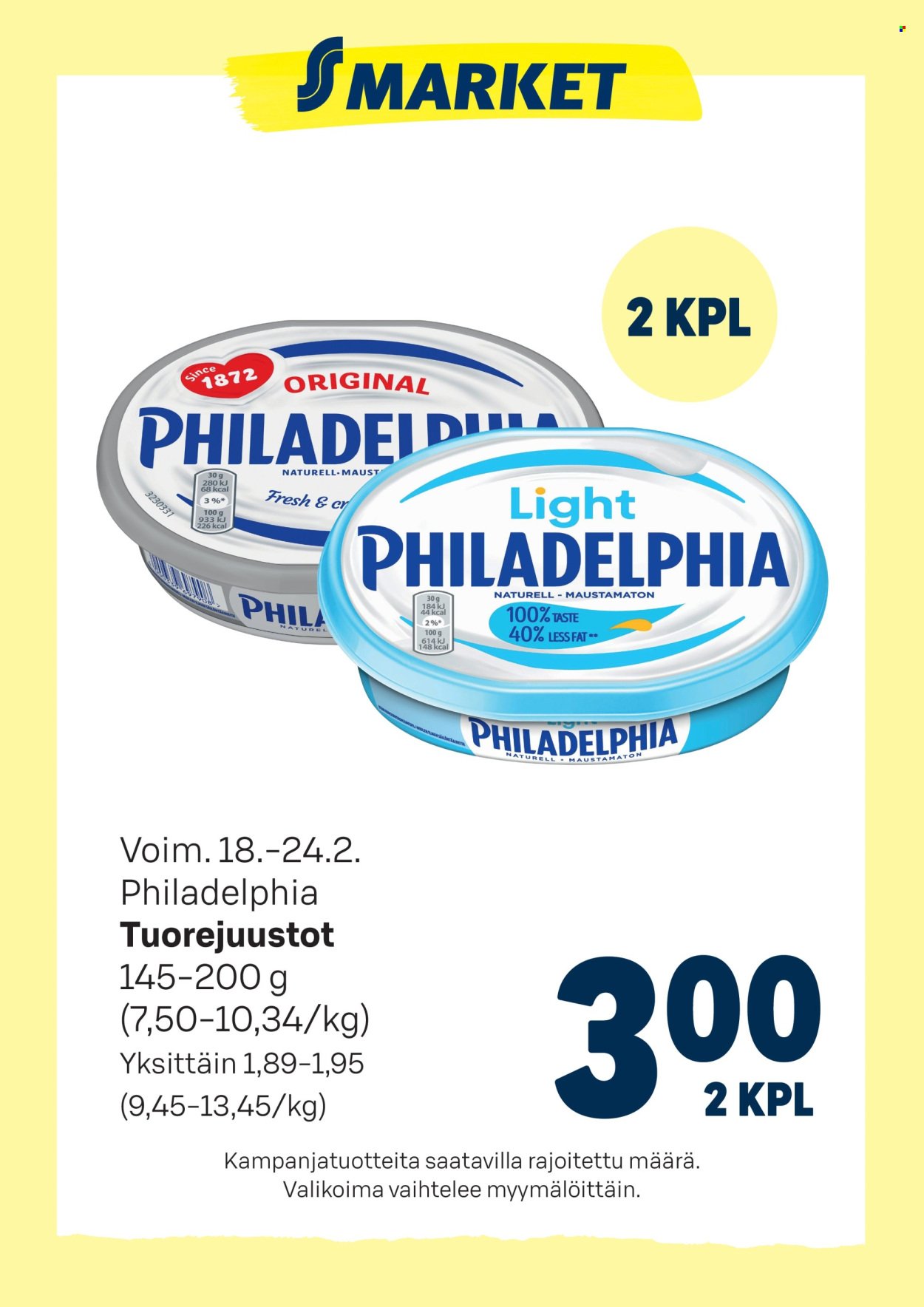 S-MARKET tarjoukset - Philadelphia tuorejuustot