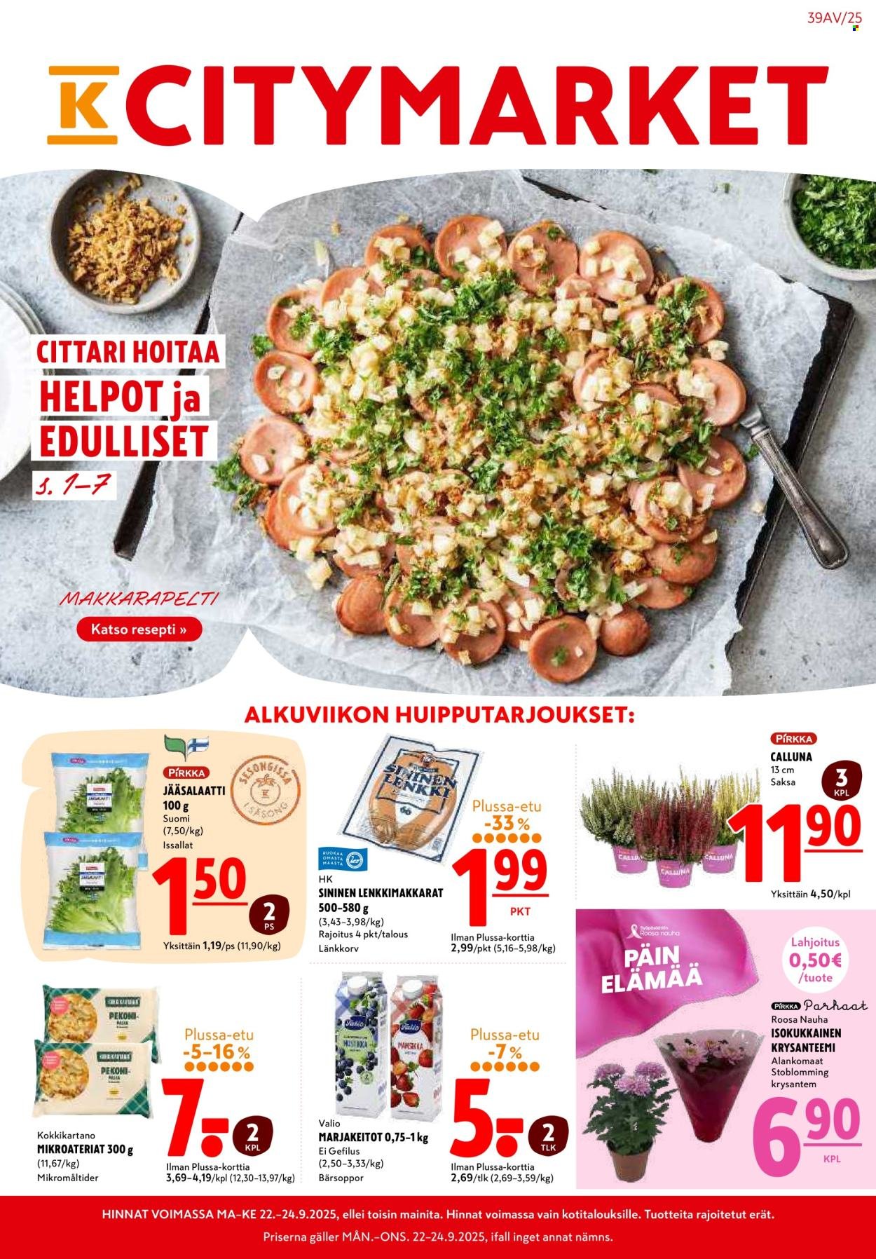 K-CITYMARKET tarjoukset - Alkaen MA 22.9.2025 (2025-09-22 - 2025-09-24)