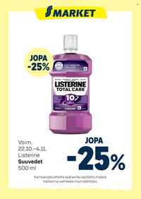S-MARKET tarjoukset - Listerine suuvedet (2025-10-22 - 2025-11-04)