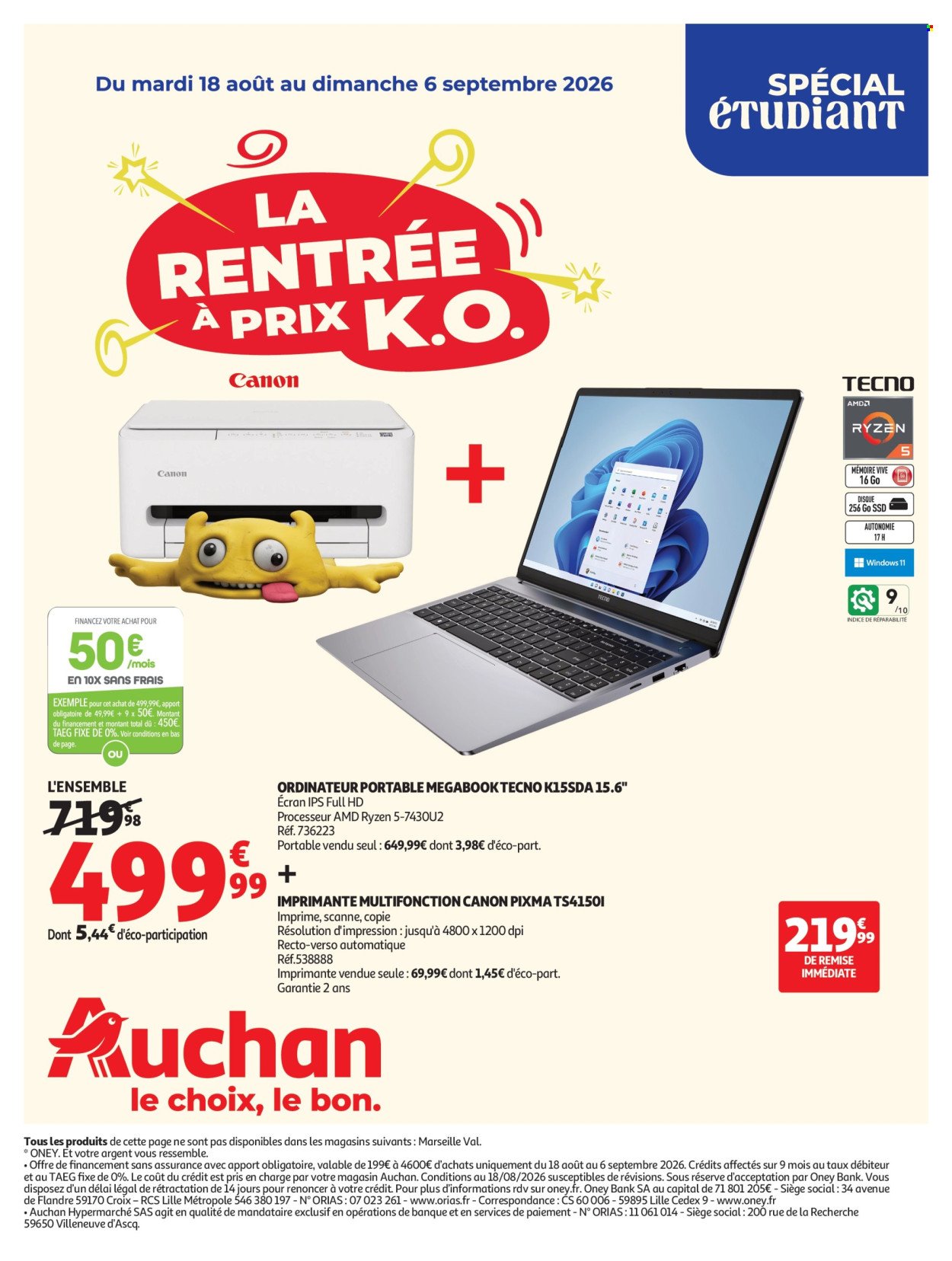 Catalogue AUCHAN - Promos rentrée étudiants