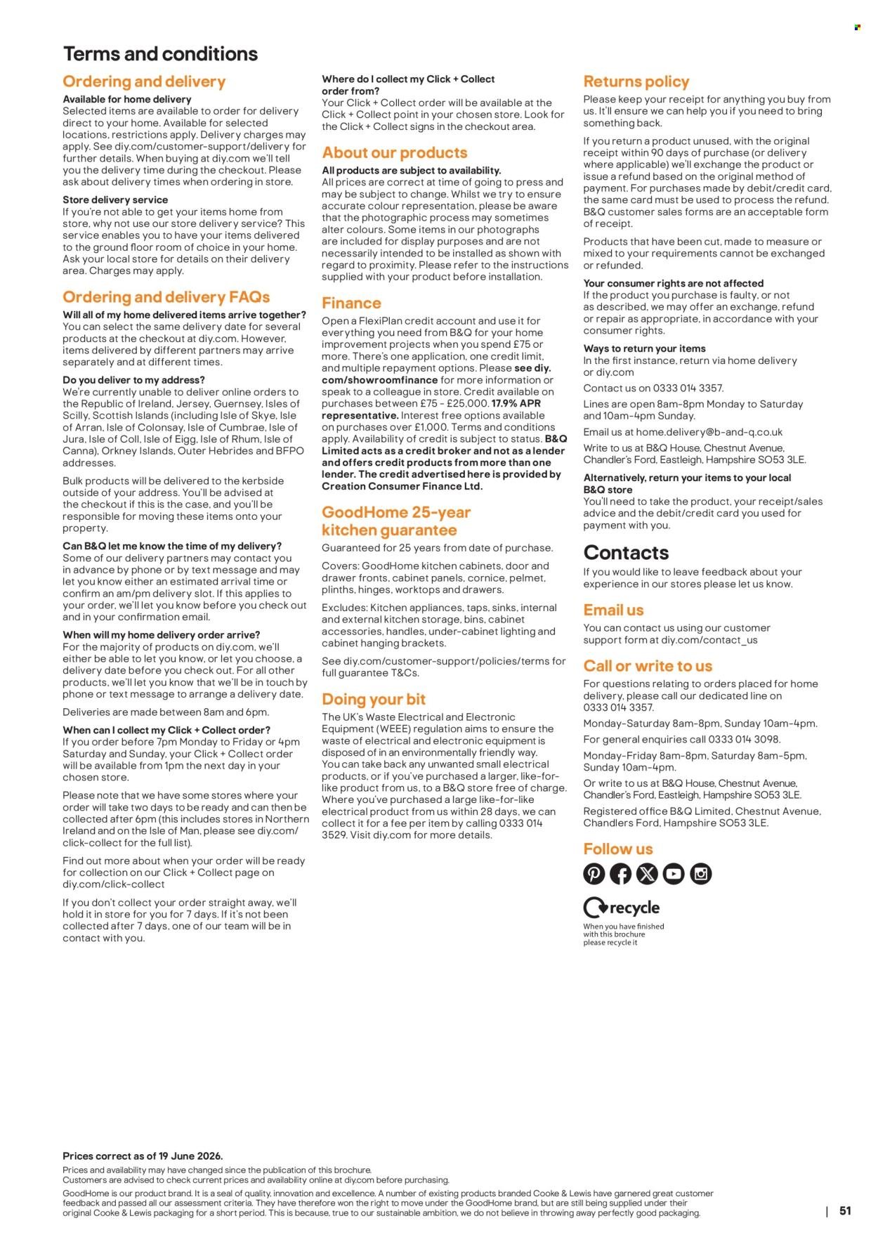 B&Q offer - Kitchens product & cabinetry price list