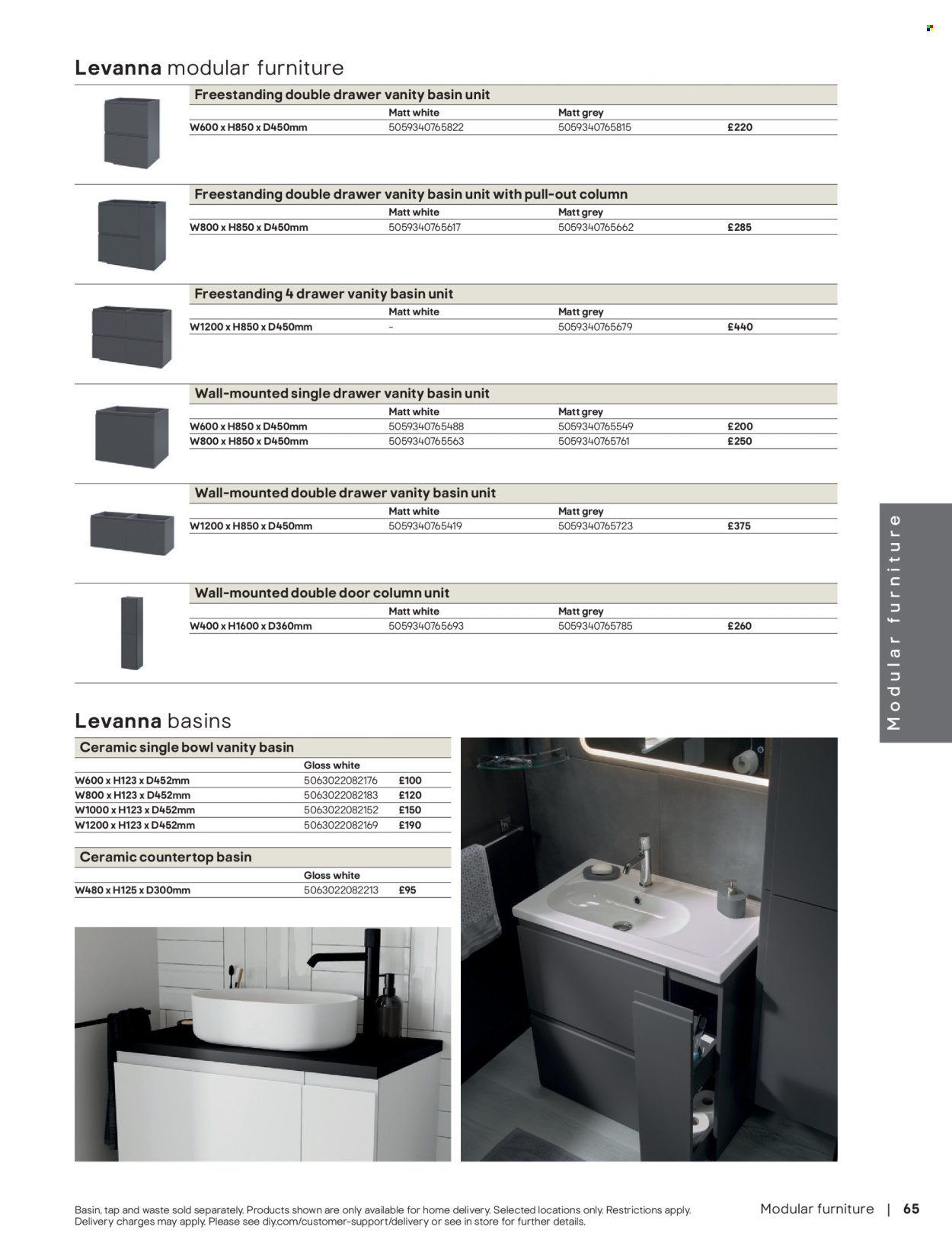 B&Q offer - Bathroom collections