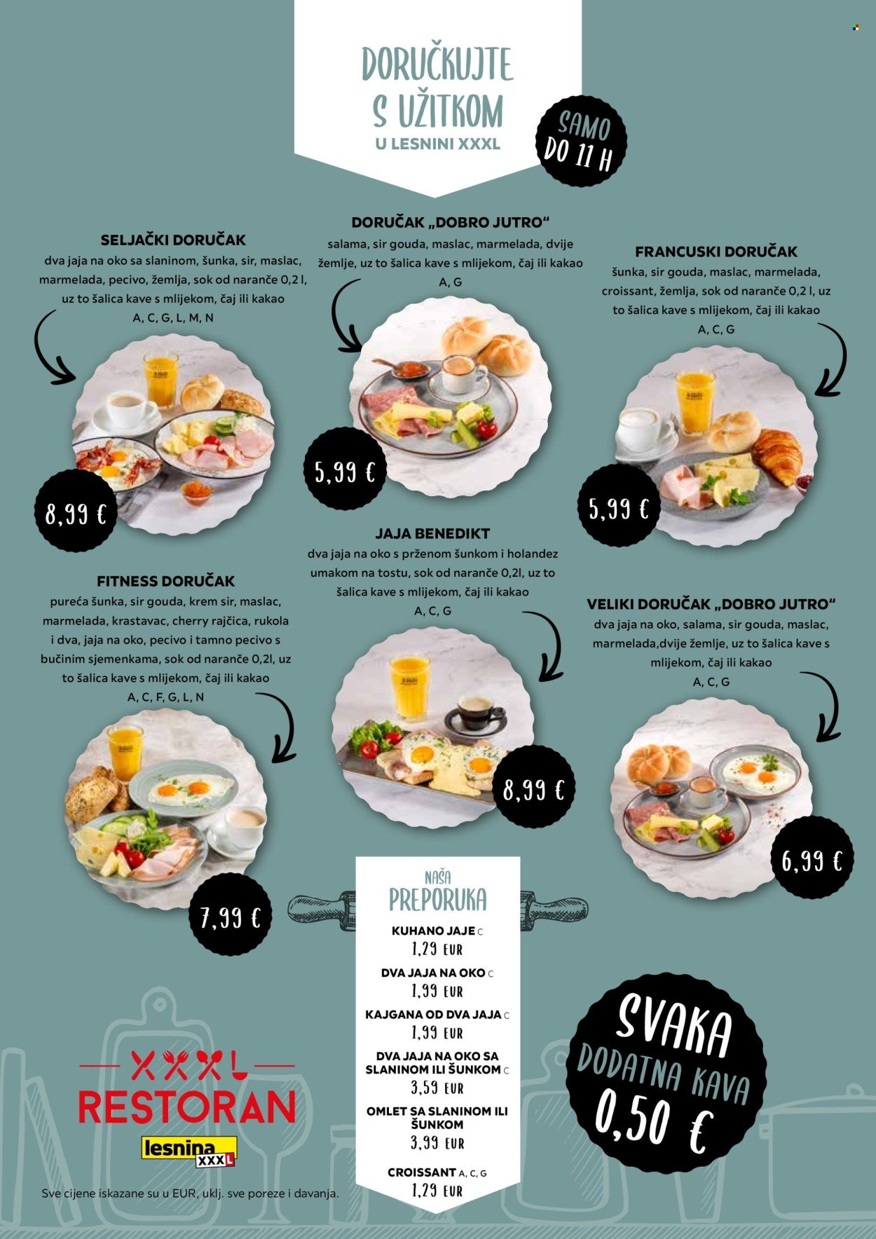 LESNINA katalog - Doručak u restoranu Lesnina Zagreb East, Pula, Rijeka, Split i Zadar