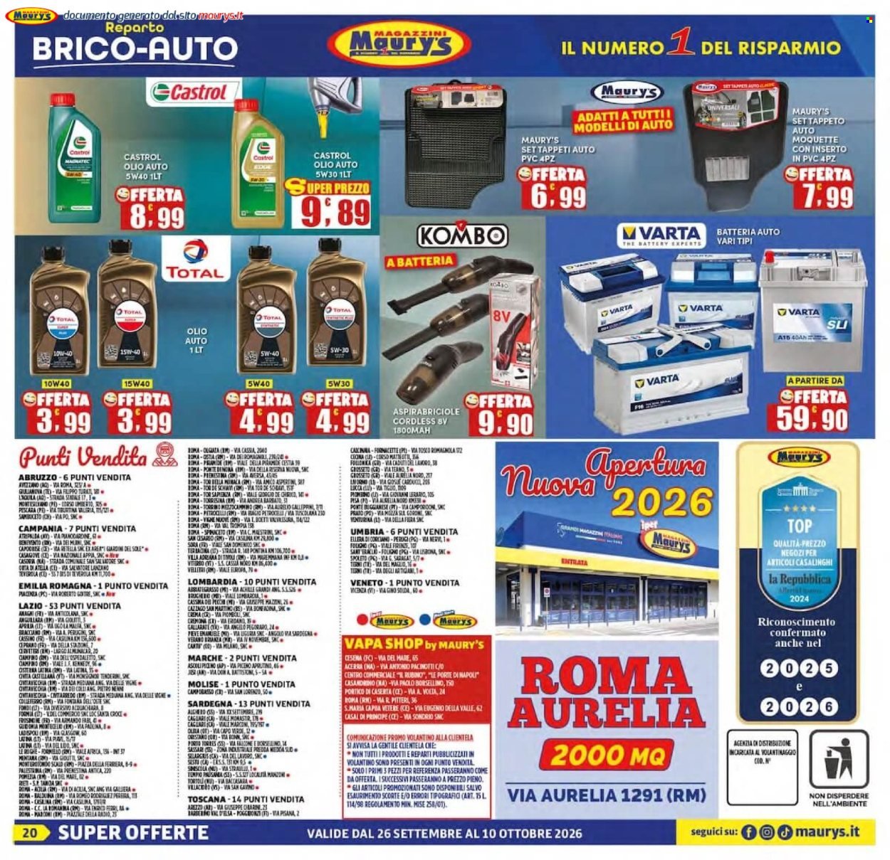 Volantino MAURY'S - Da sabato 26 settembre 2026