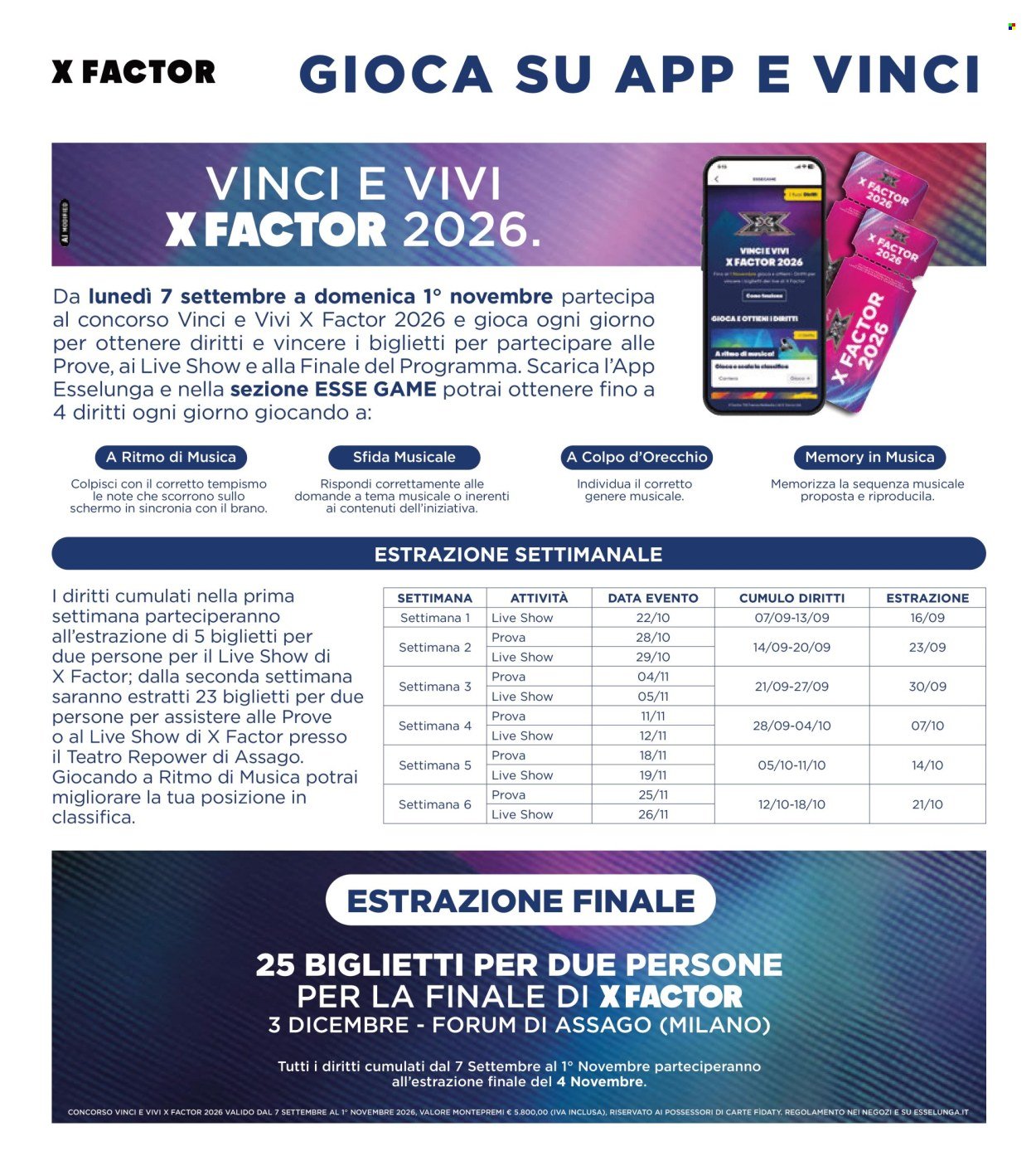 Volantino ESSELUNGA - Collezione XFactor - 1° Appuntamento
