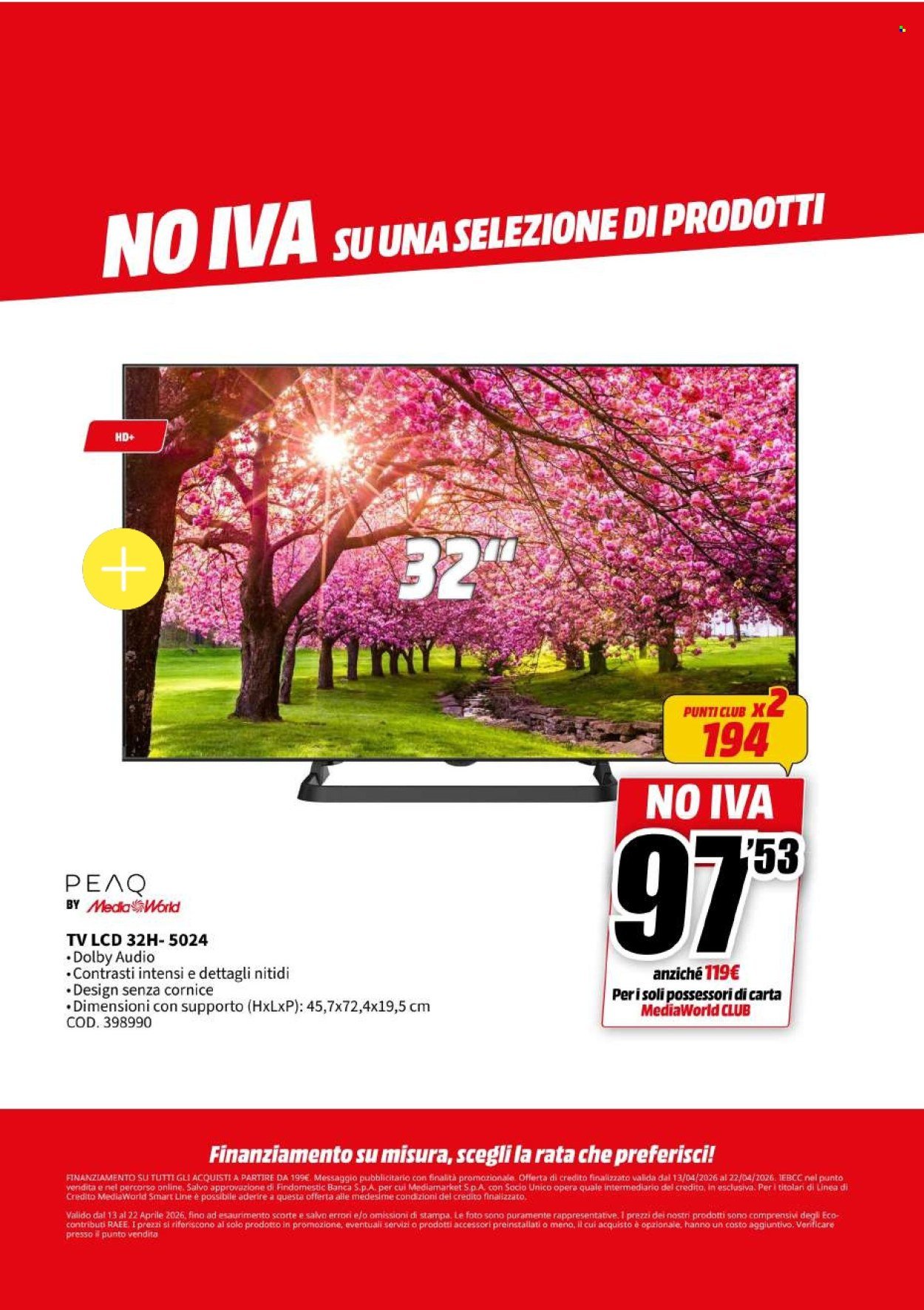 Volantino MEDIAWORLD - NO IVA (2026-04-13 - 2026-04-22)
