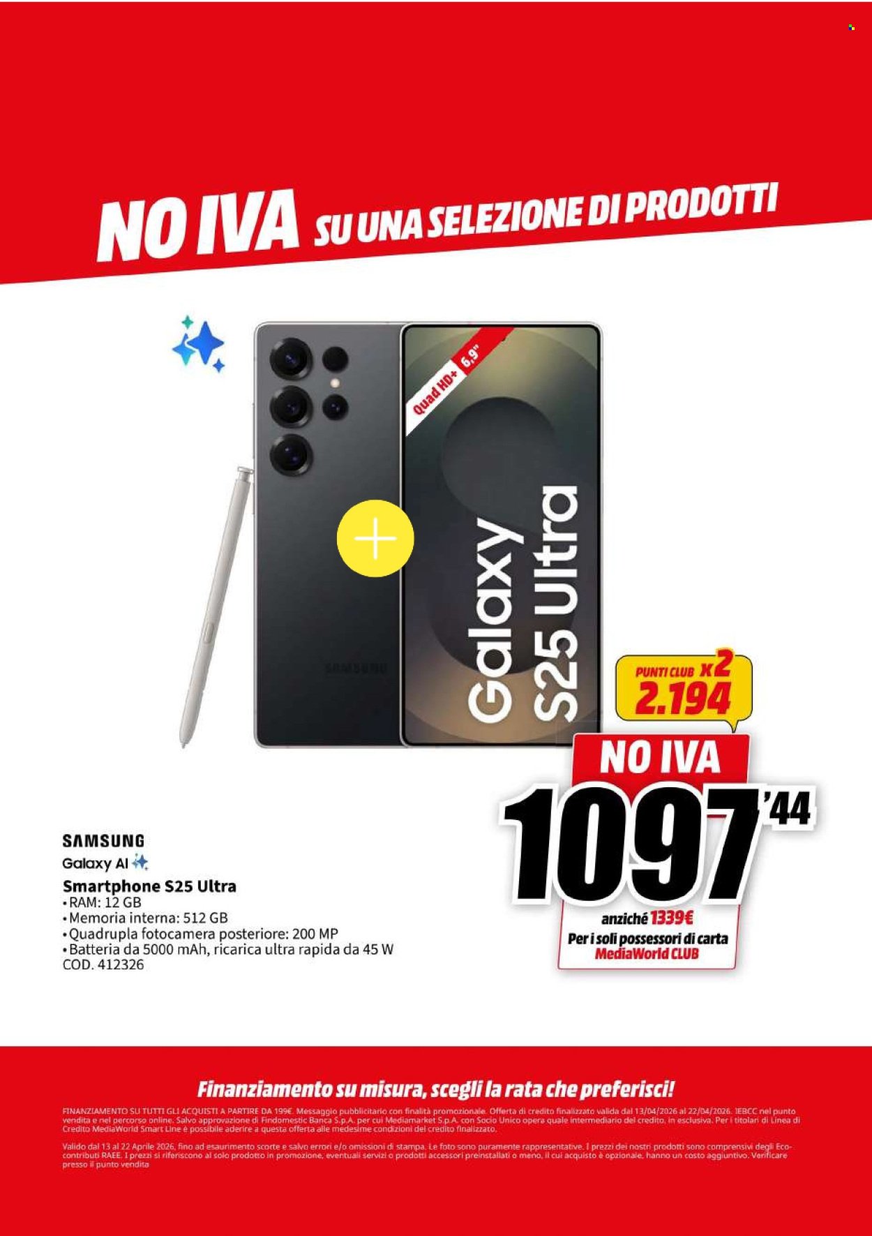 Volantino MEDIAWORLD - NO IVA (2026-04-13 - 2026-04-22)