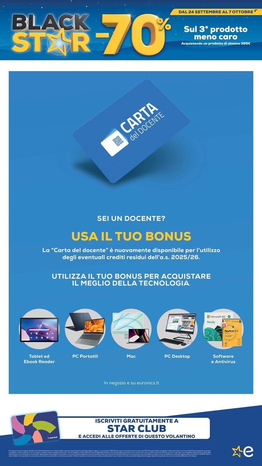 Volantino EURONICS - BLACK STAR meno 70 sul 3° prodotto meno caro