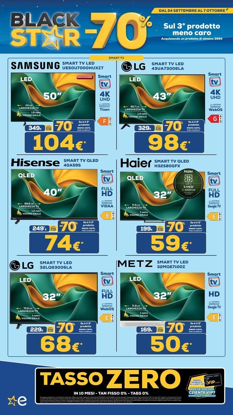 Volantino EURONICS - BLACK STAR meno 70 sul 3° prodotto meno caro
