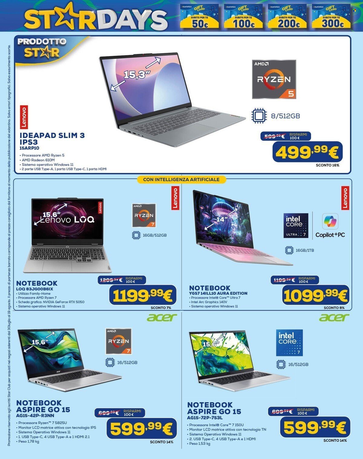 Volantino EURONICS - StarDays Speciale Gift Card
