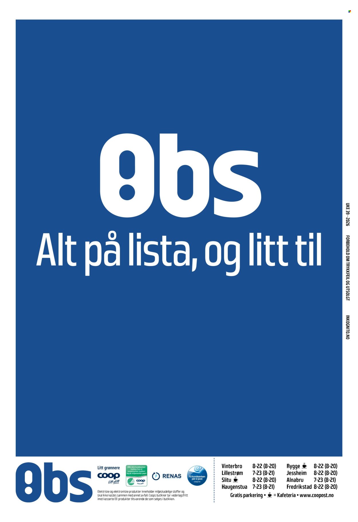 COOP OBS kundeavis - Fra søndag 20. september 2026