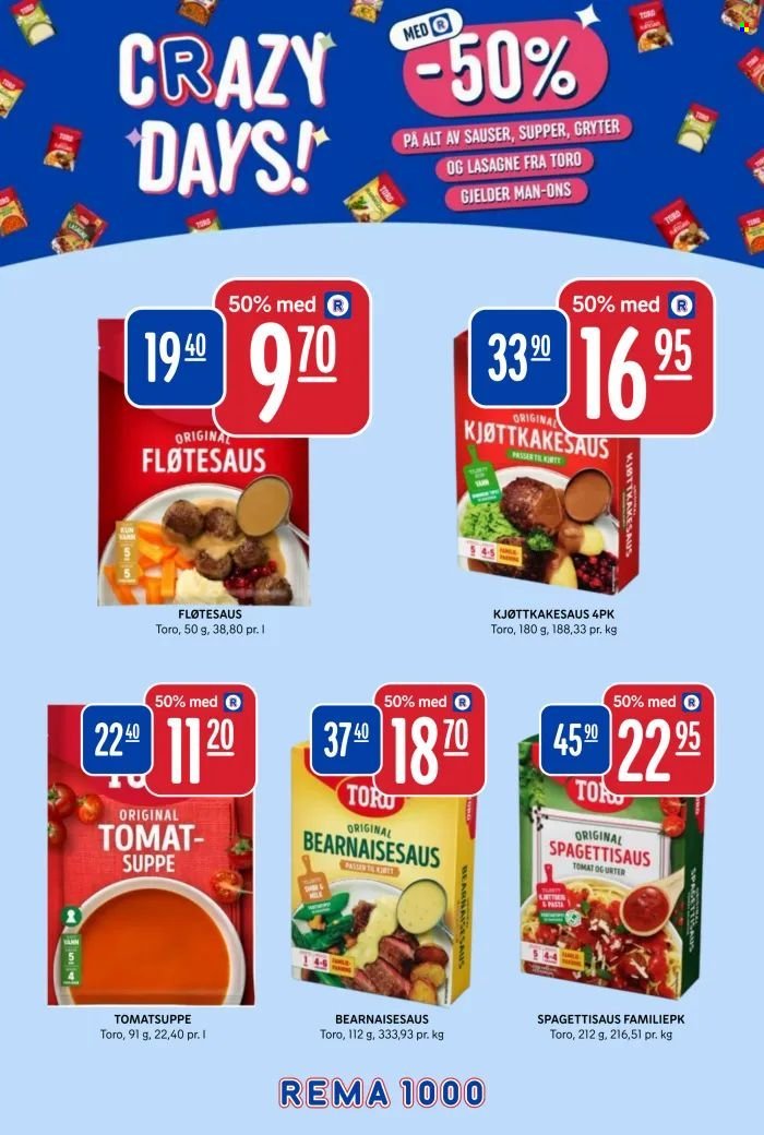 REMA 1000 kundeavis - Crazy Days TORO Saus, Supper & Gryter (2025-11-03 - 2025-11-05)