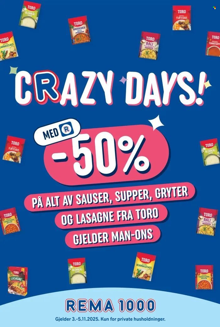 REMA 1000 kundeavis - Crazy Days TORO Saus, Supper & Gryter (2025-11-03 - 2025-11-05)