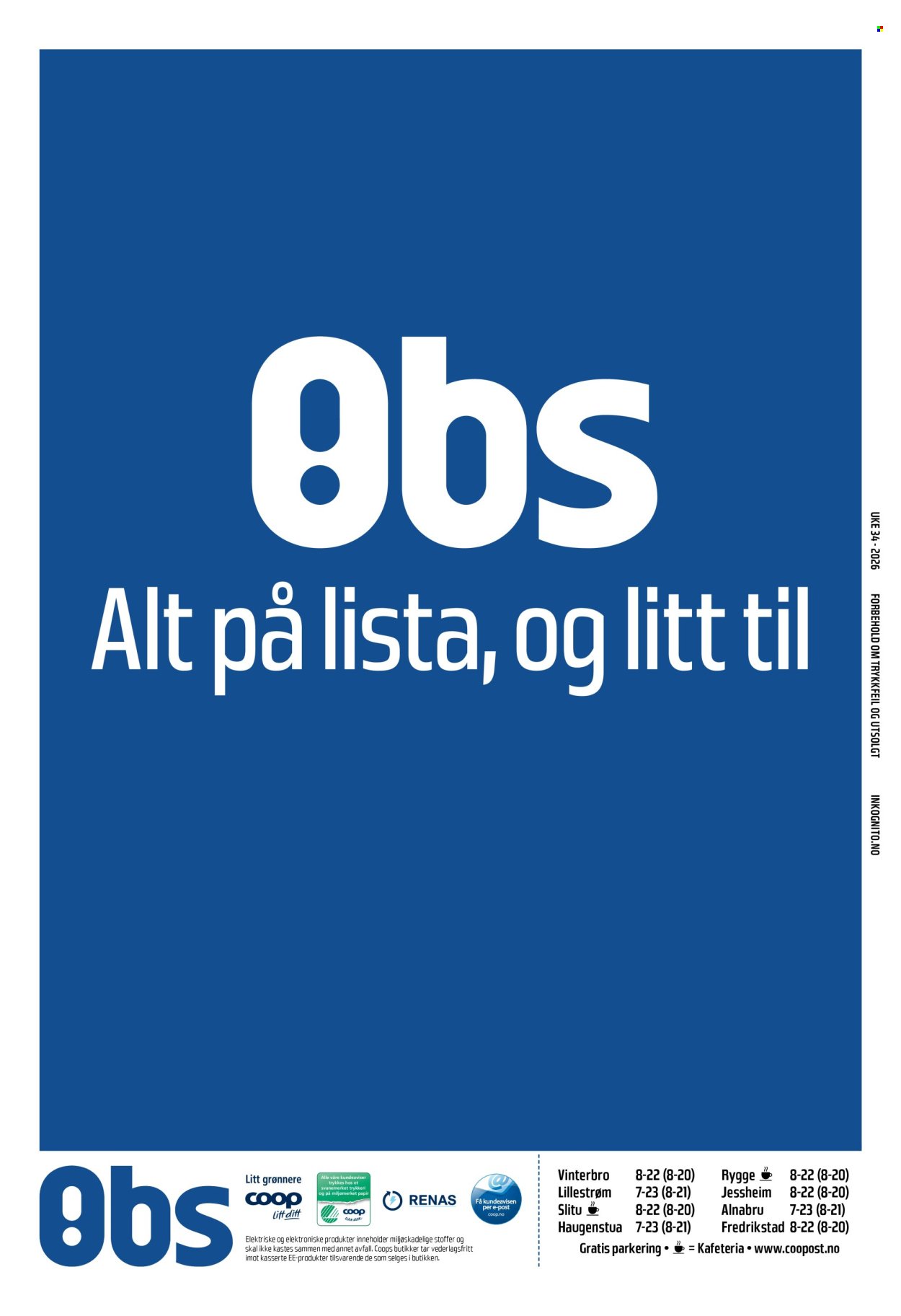COOP OBS kundeavis - Fra søndag 16. august 2026