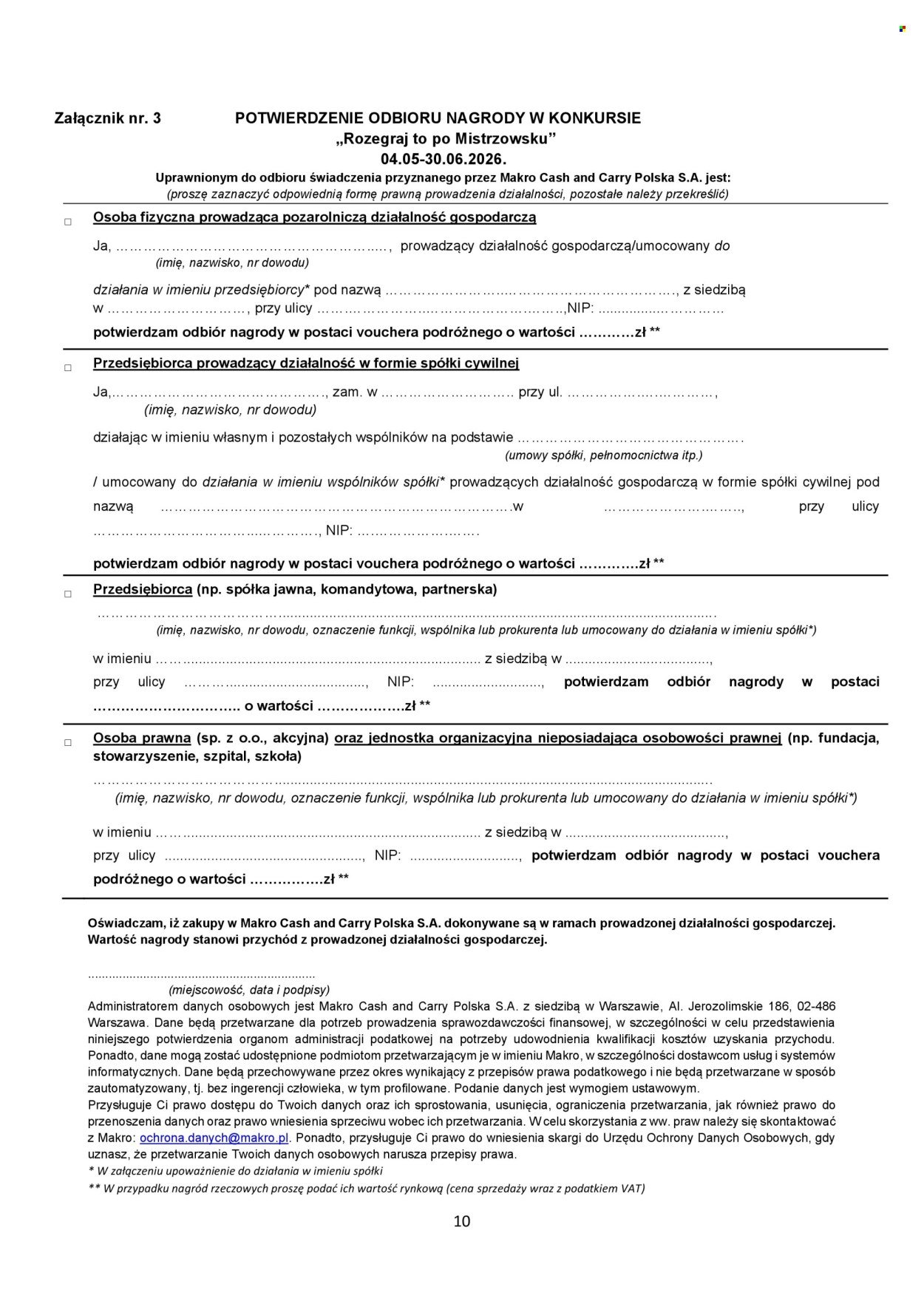 Gazetka MAKRO - Regulamin Konkurs ”Rozegraj to po Mistrzowsku”
