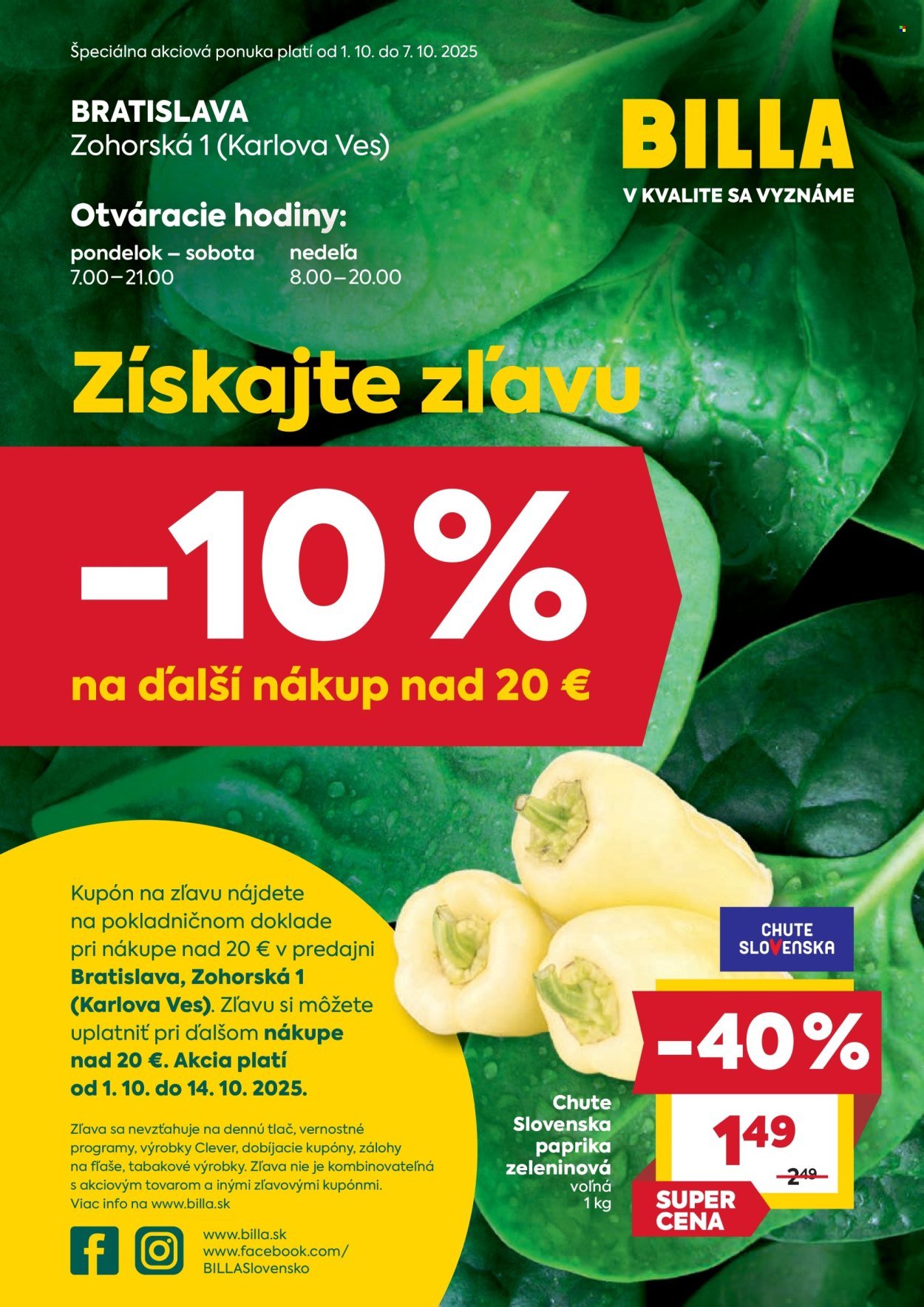 BILLA leták - Bratislava - Zohorská 1 (Karlova Ves) (2025-10-01 - 2025-10-07) | 1