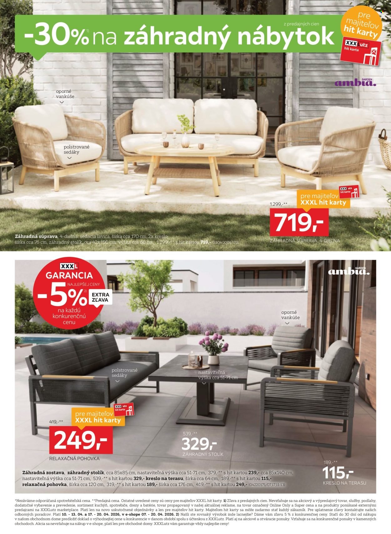 XXXLUTZ leták - Zľava 30 % na záhradný nábytok (2026-04-06 - 2026-04-19) | 2
