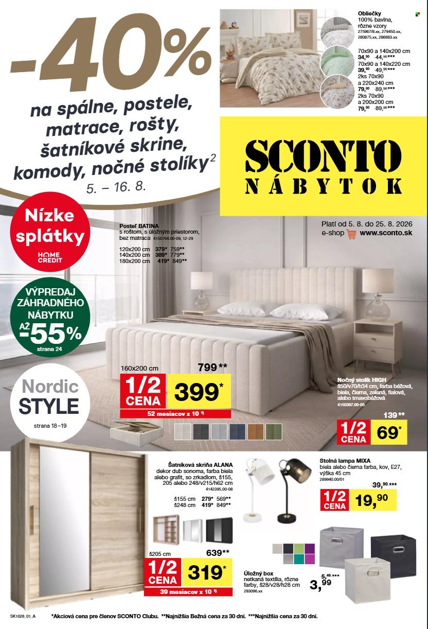 SCONTO NÁBYTOK leták - Od stredy 5.8.2026