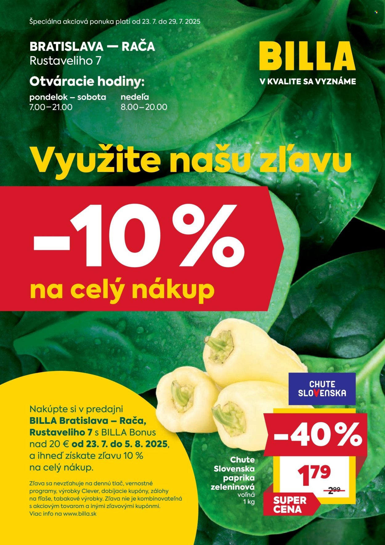 BILLA leták - Bratislava - Rustaveliho 7 (Rača) (2025-07-23 - 2025-07-29) | 1