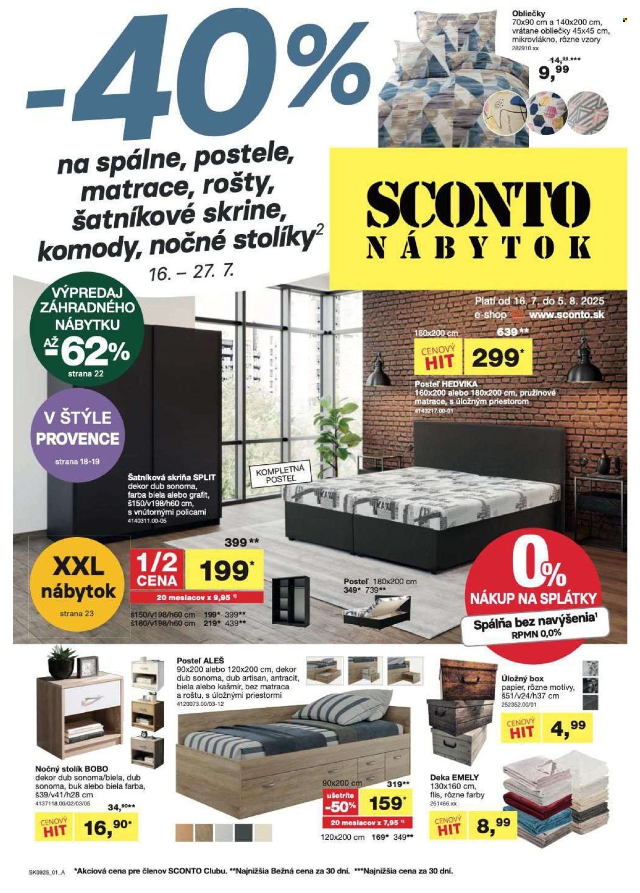 SCONTO NÁBYTOK leták - -40% na spálne, postele, matrace, rošty, šatníkové skrine, komody, nočné stolíky (2025-07-16 - 2025-07-27) | 1